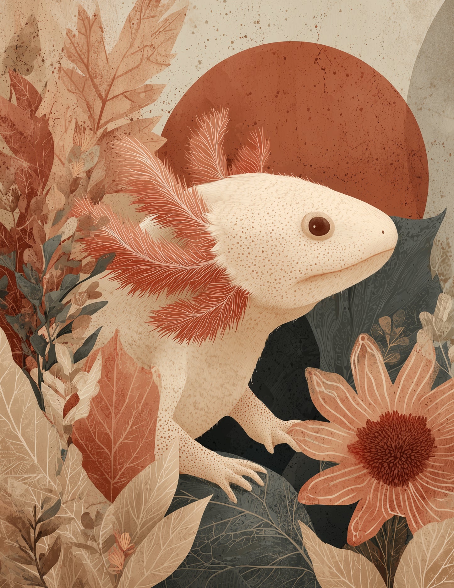 Axolotl — Boho Art, Amber Hues Digital Wall Art, 3 Sizes Included, Living Room Decor