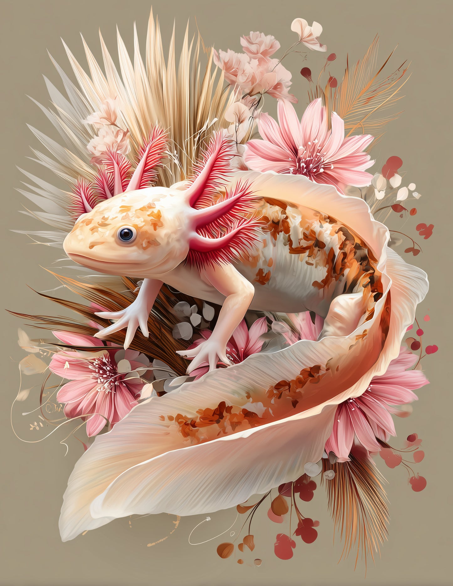 Axolotl — Boho Art, Forest Tones Digital Wall Art, 3 Sizes Included, Living Room Decor