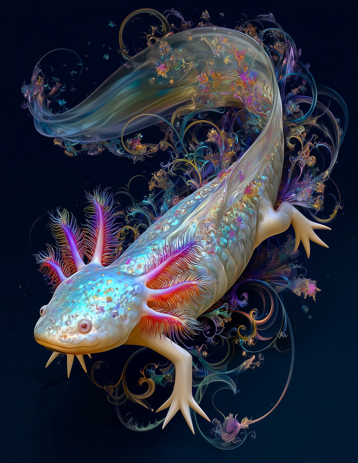 Axolotl — Fractal Filigree Art, Sunset Tones Digital Wall Art, 3 Sizes Included, Living Room Decor