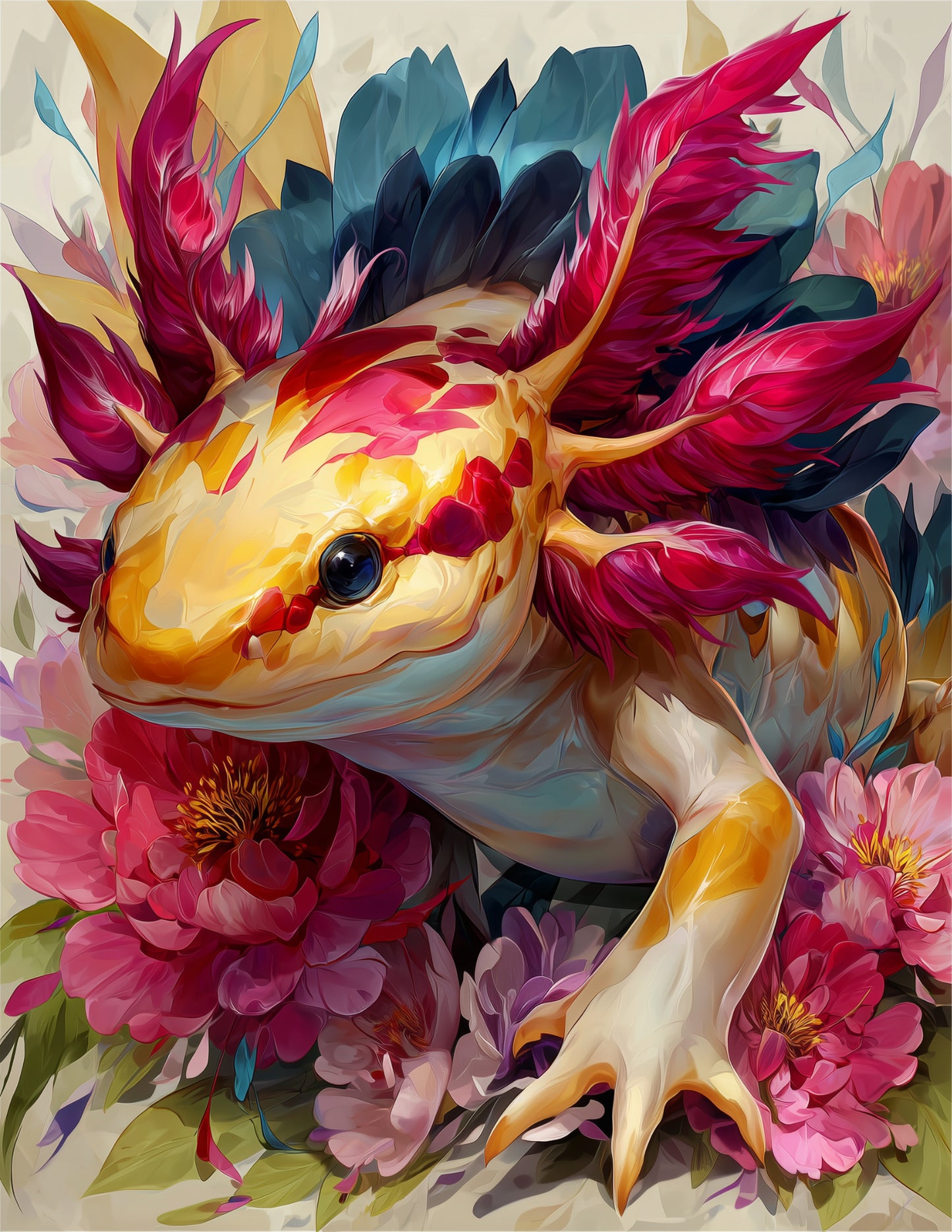 Axolotl — Pop Art, Amber Palette Digital Wall Art, 3 Sizes Included, Living Room Decor