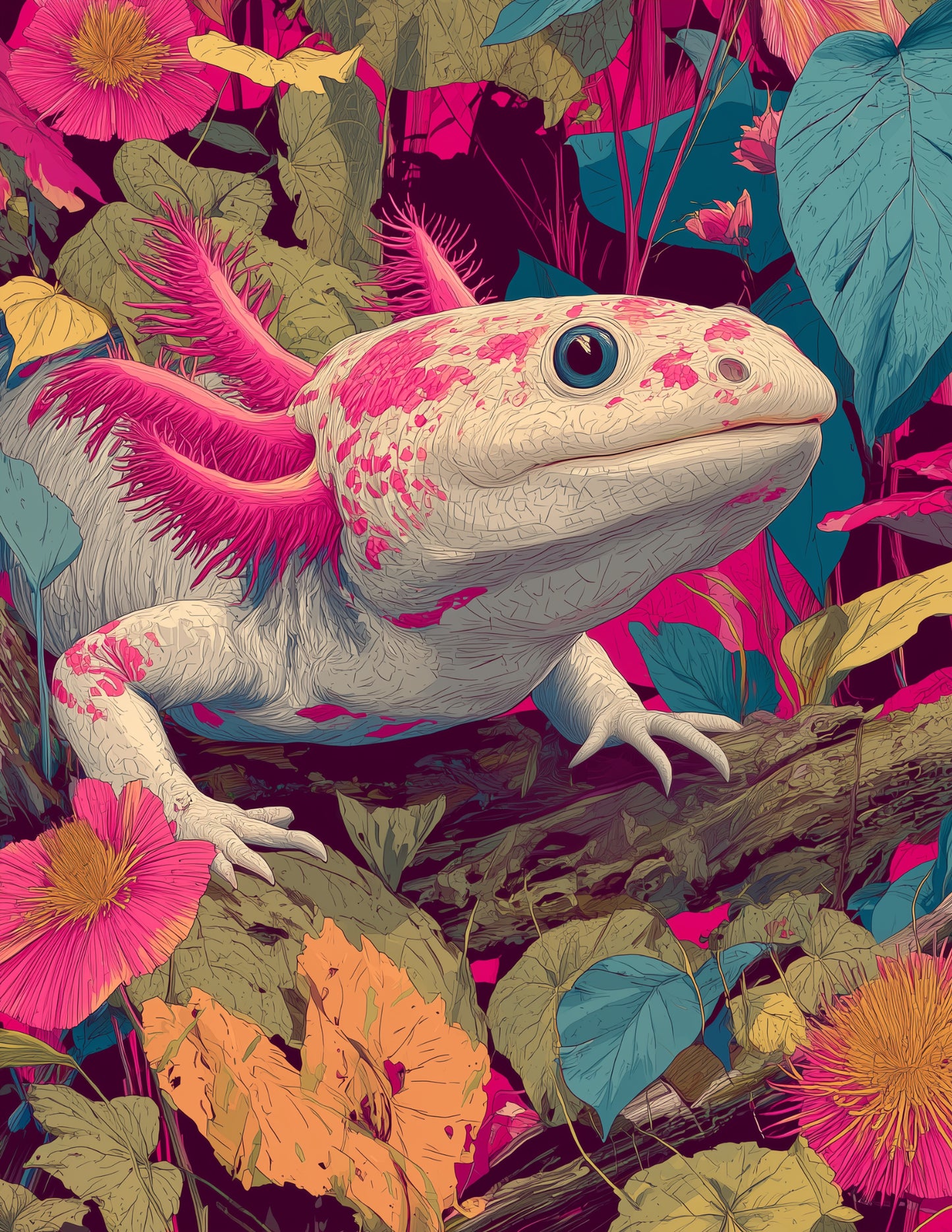Axolotl — Pop Art, Bold Contrast Digital Wall Art, 3 Sizes Included, Living Room Decor