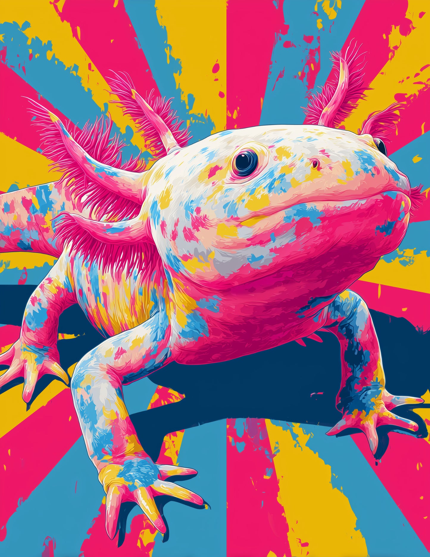 Axolotl — Pop Art, Midnight Contrast Digital Wall Art, 3 Sizes Included, Living Room Decor