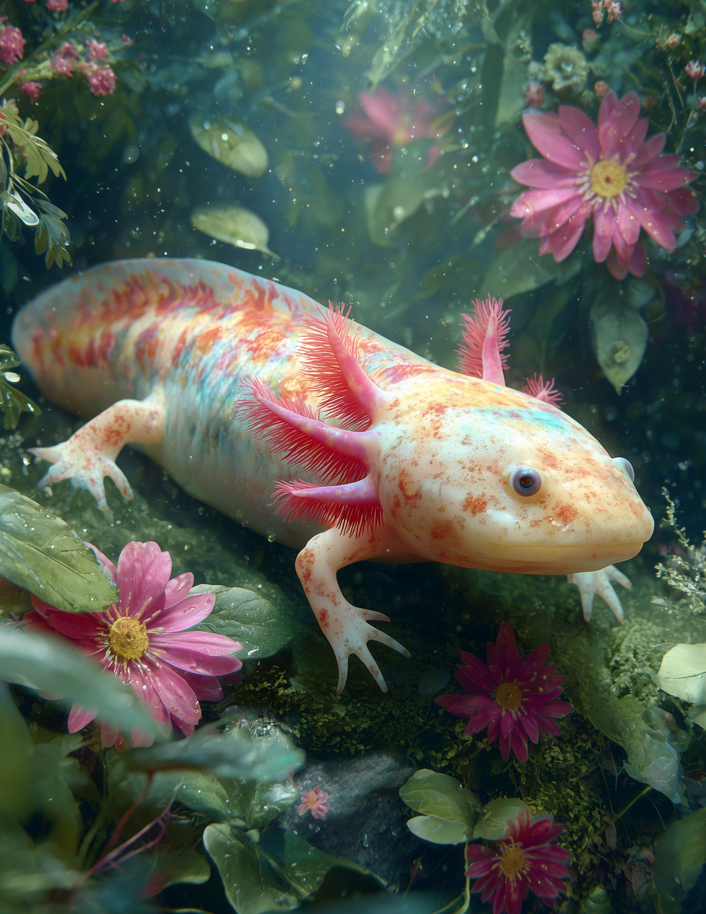 Axolotl — Realistic Art, Teal Gradients Digital Wall Art, 3 Sizes Included, Living Room Decor
