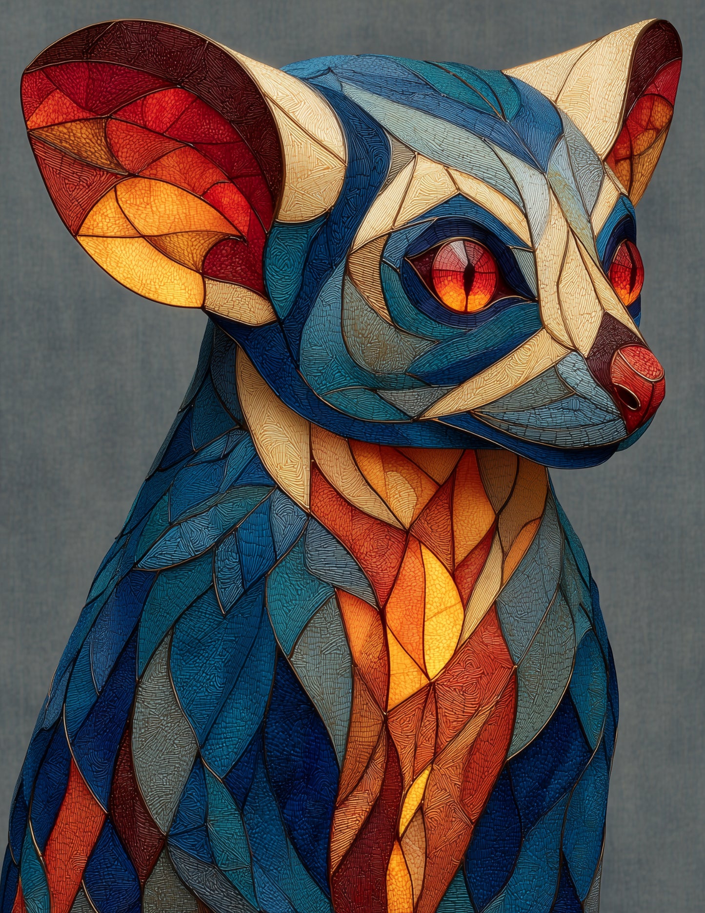 Aye-Aye — Stained Glass Art, Balanced Tones Digital Wall Art, 3 Sizes Included, Living Room Decor