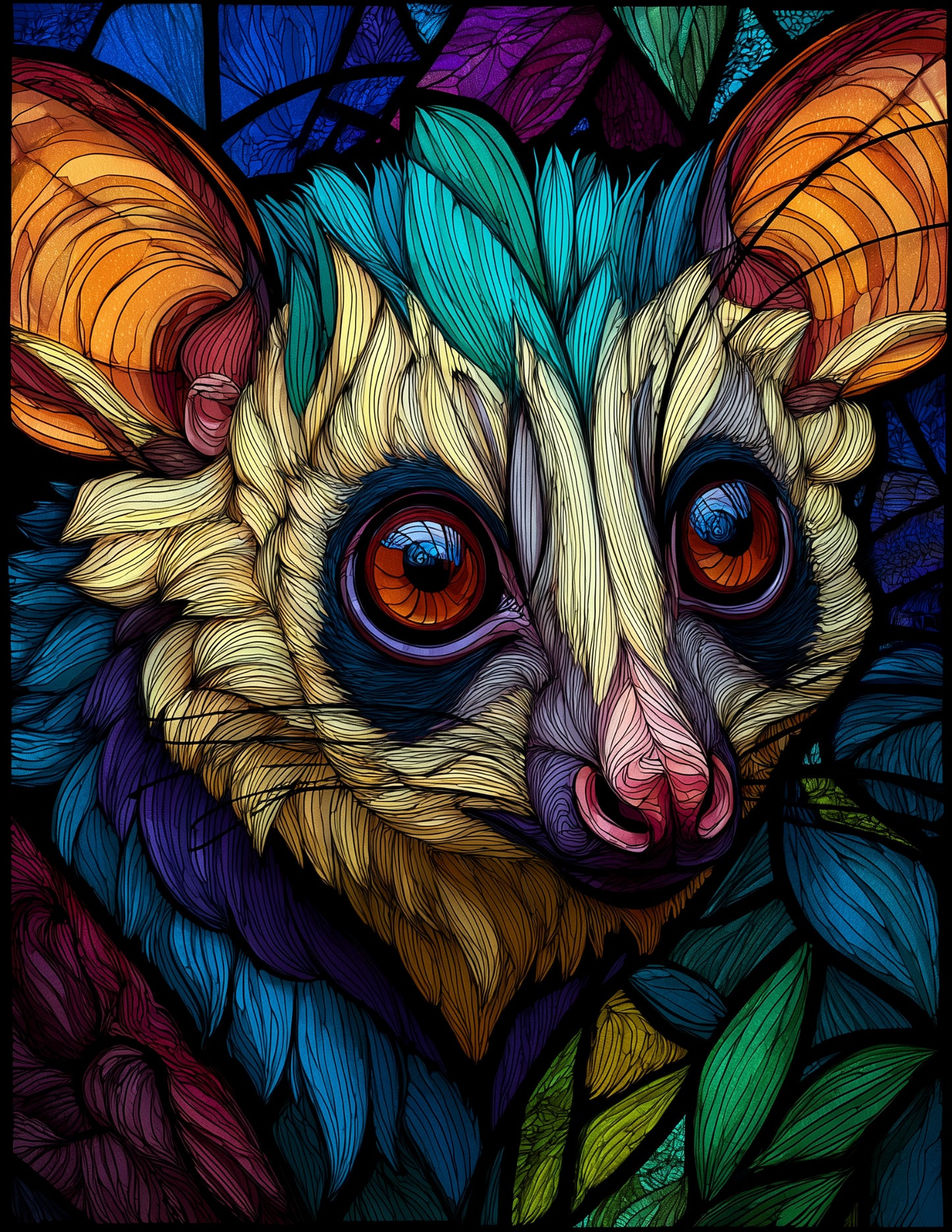Aye-Aye — Stained Glass Art, Vibrant Palette Digital Wall Art, 3 Sizes Included, Living Room Decor