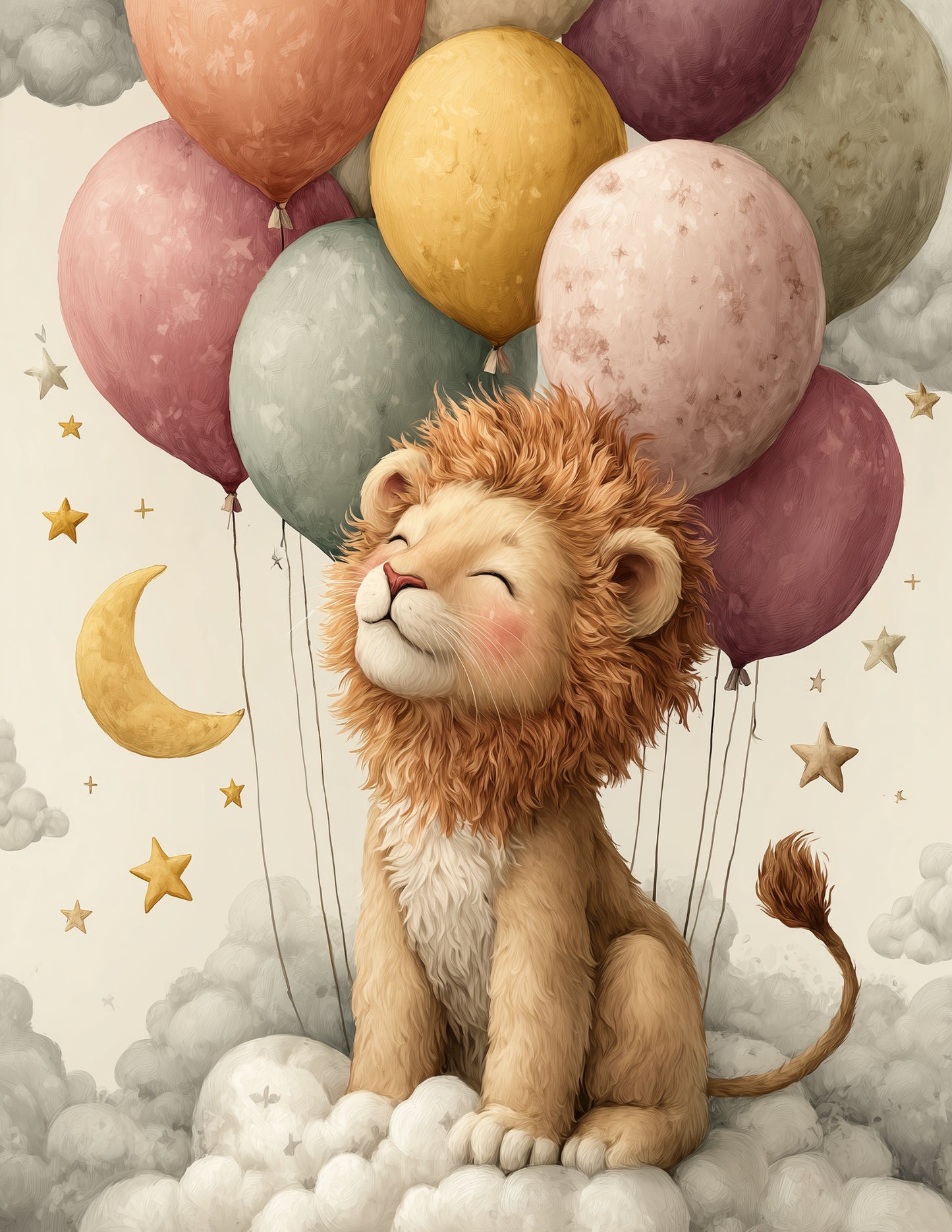 Lion — Nursery Art, Warm Balloons Digital Wall Art, 3 Sizes Included, Nursery Decor