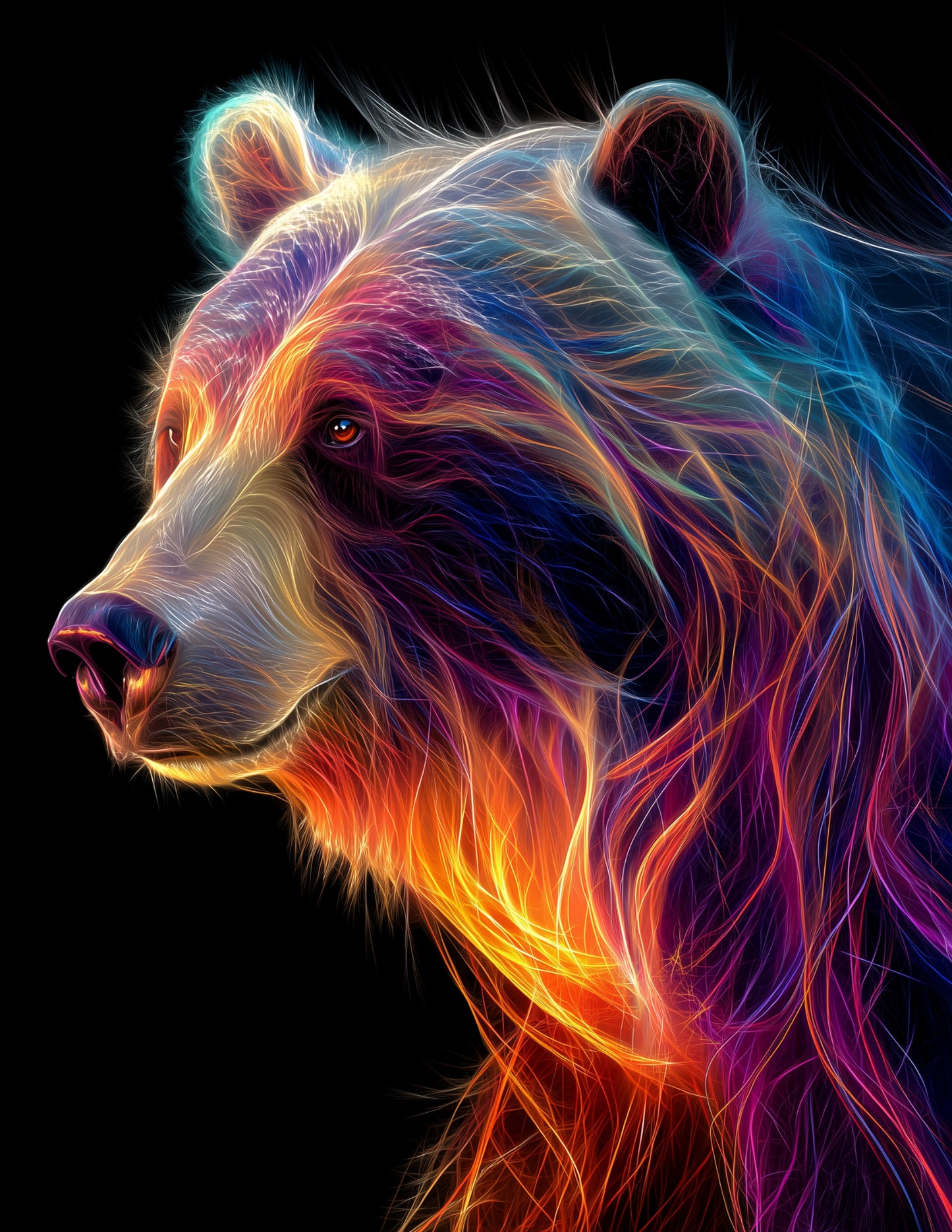 Bear — Chromatic Filament Art, Vibrant Palette Digital Wall Art, 3 Sizes Included, Living Room Decor