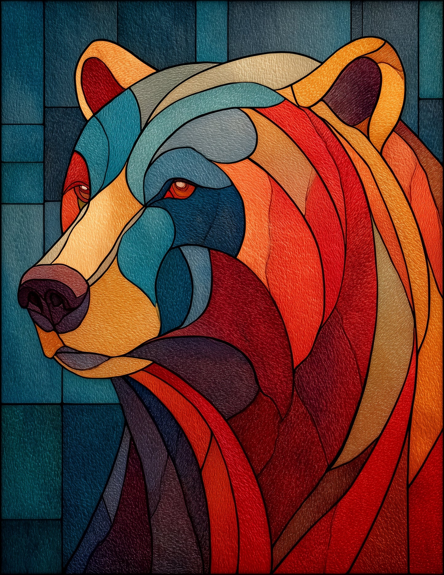 Bear — Stained Glass Art, Refined Detail Digital Wall Art, 3 Sizes Included, Living Room Decor