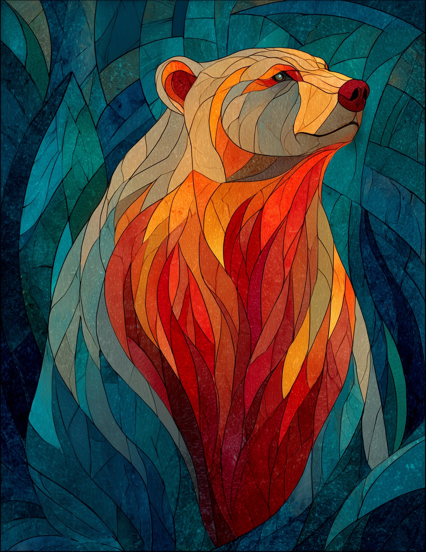Bear — Stained Glass Art, Vibrant Palette Digital Wall Art, 3 Sizes Included, Living Room Decor