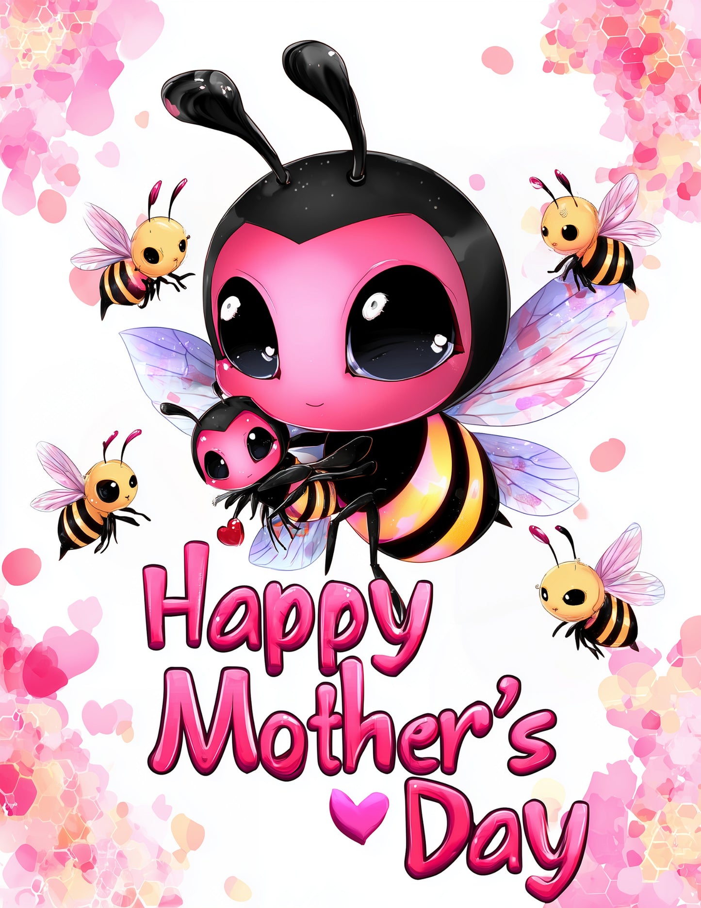 Bee — Mother's Day Cute Cartoon Art, Soft Gradients Digital Wall Art, 3 Sizes Included, Nursery Decor