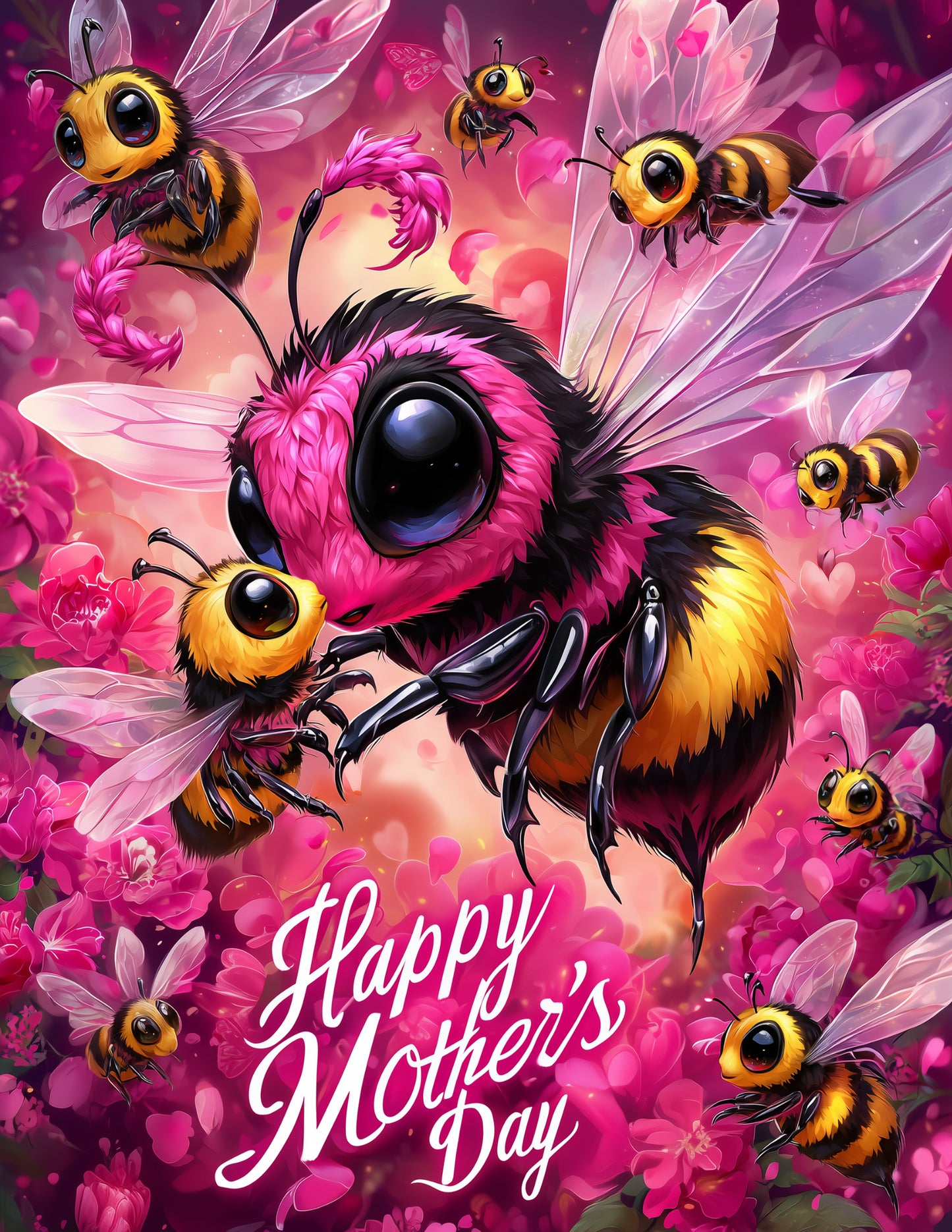 Bee — Mother's Day Cute Cartoon Art, Vibrant Palette Digital Wall Art, 3 Sizes Included, Nursery Decor