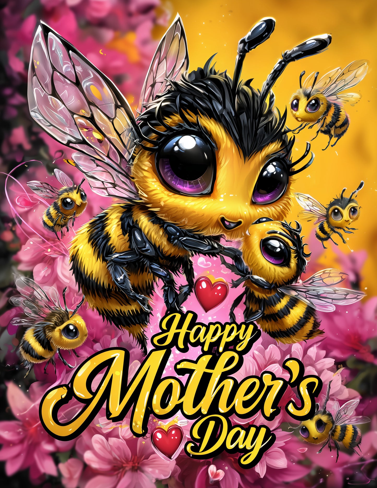 Bee — Mother's Day Cute Cartoon Art, Warm Pastels Digital Wall Art, 3 Sizes Included, Nursery Decor