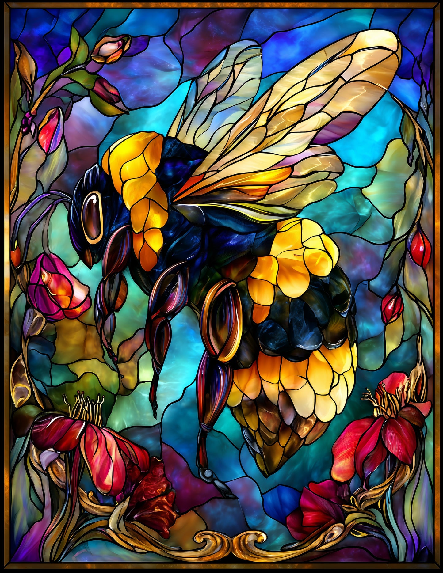 Bee — Stained Glass Art, Dreamy Pastels Digital Wall Art, 3 Sizes Included, Living Room Decor
