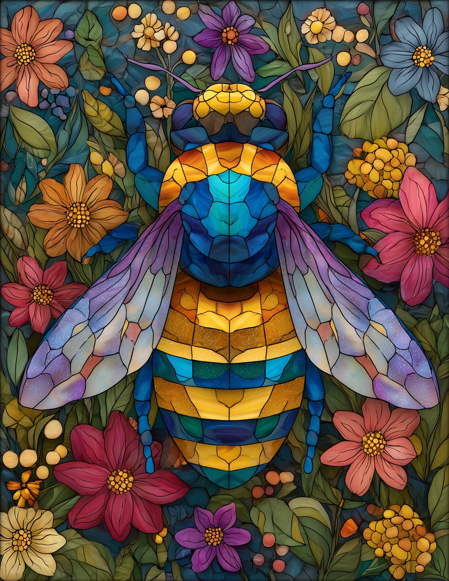 Bee — Stained Glass Art, Serene Palette Digital Wall Art, 3 Sizes Included, Living Room Decor