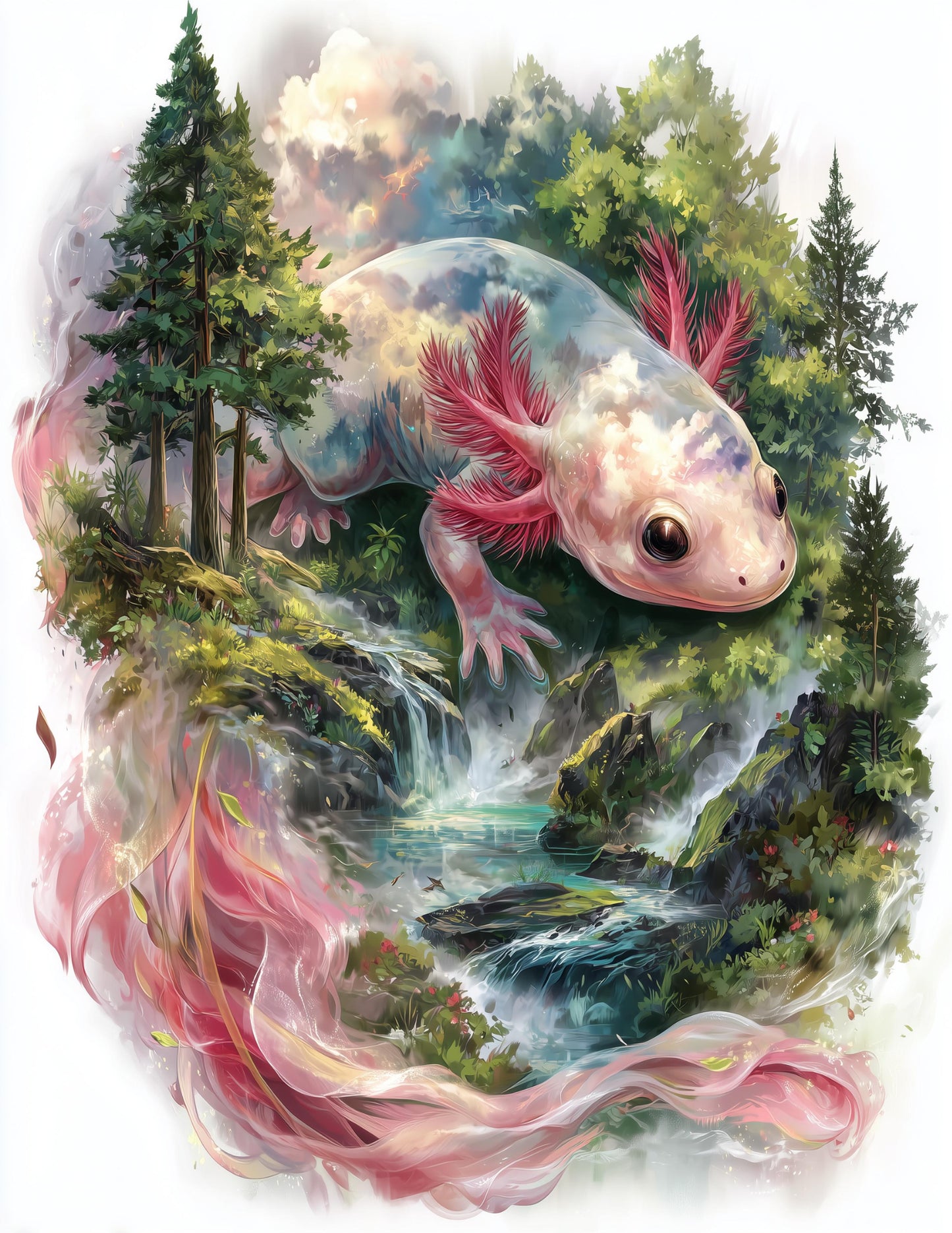 Blanco Blind Salamander Double Exposure Art, Forest Mist Digital Wall Art, 3 Sizes Included, Living Room Decor