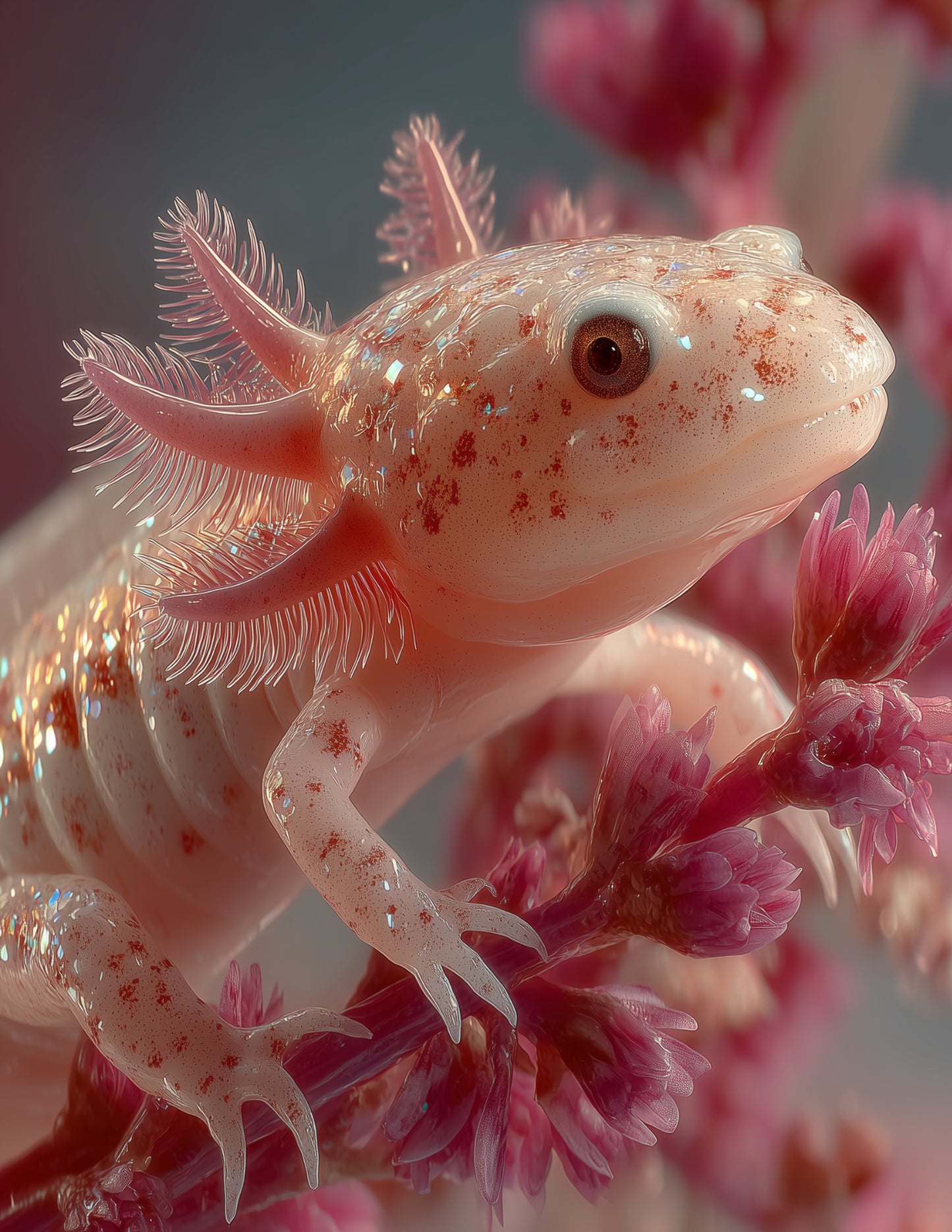 Blanco Blind Salamander Realistic Art, Rose Pastels Digital Wall Art, 3 Sizes Included, Living Room Decor