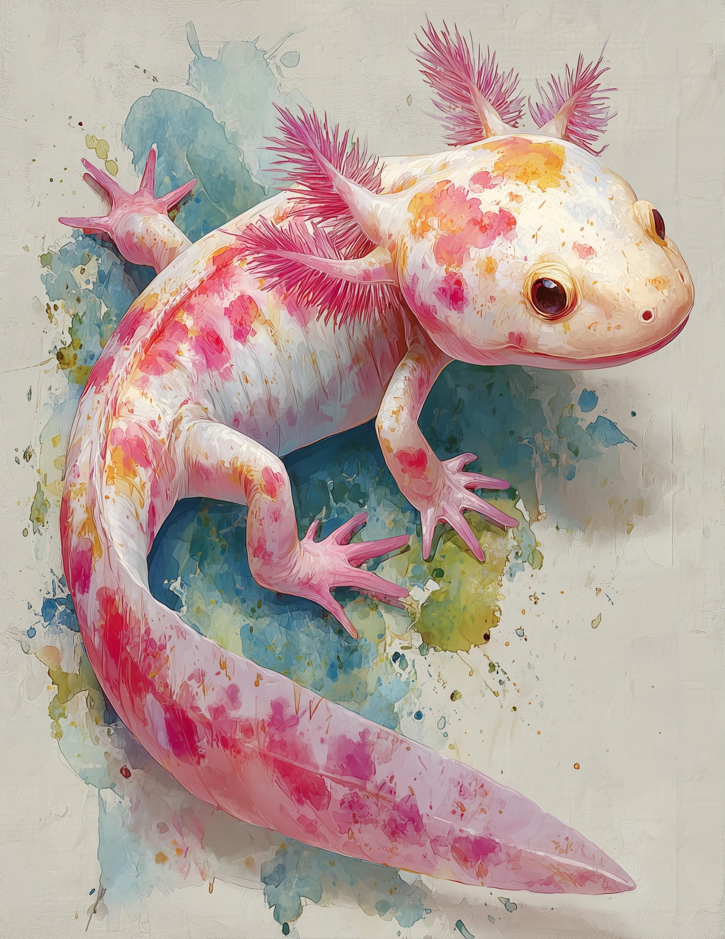 Blanco Blind Salamander Watercolor Art, Coral Bloom Digital Wall Art, 3 Sizes Included, Living Room Decor