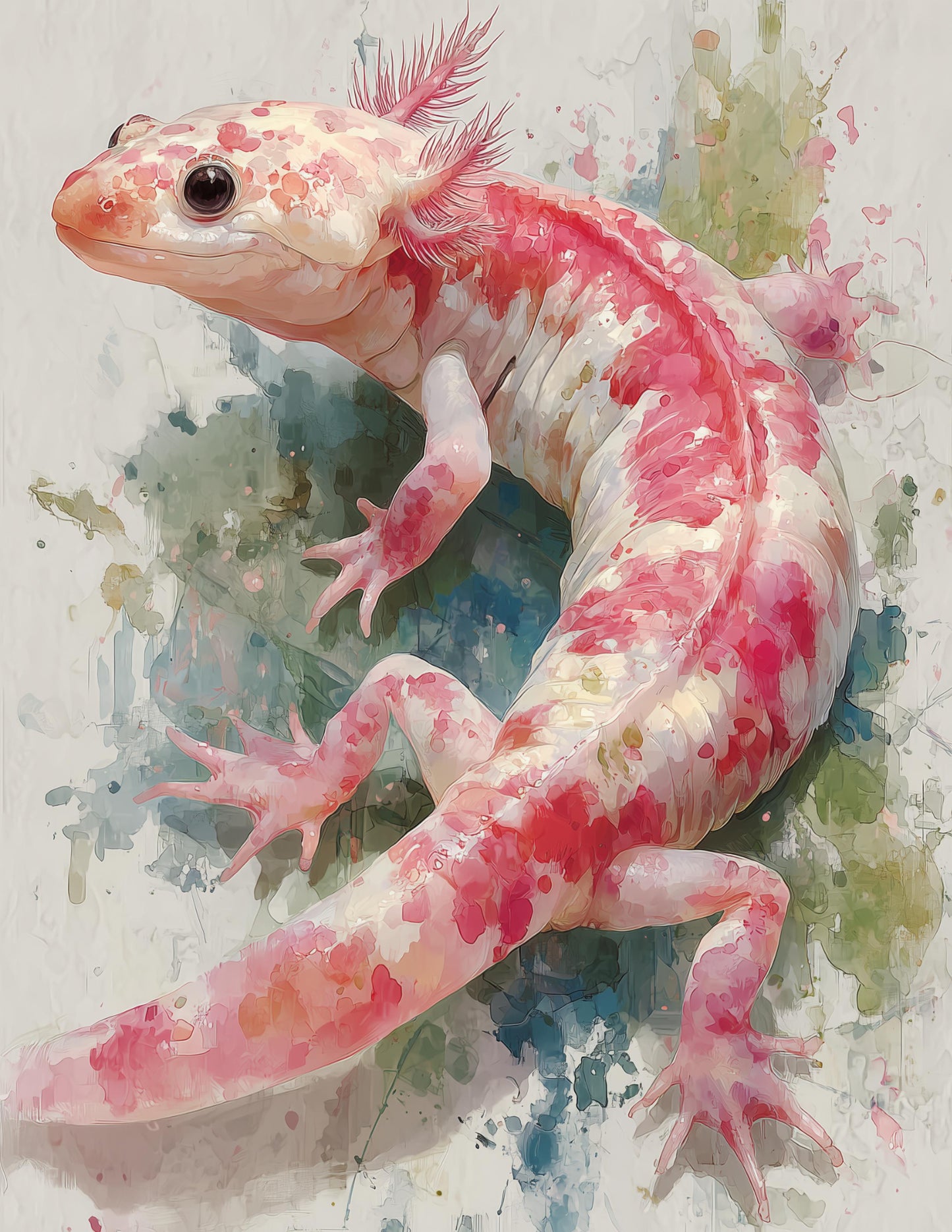 Blanco Blind Salamander Watercolor Art, Rose Tones Digital Wall Art, 3 Sizes Included, Living Room Decor