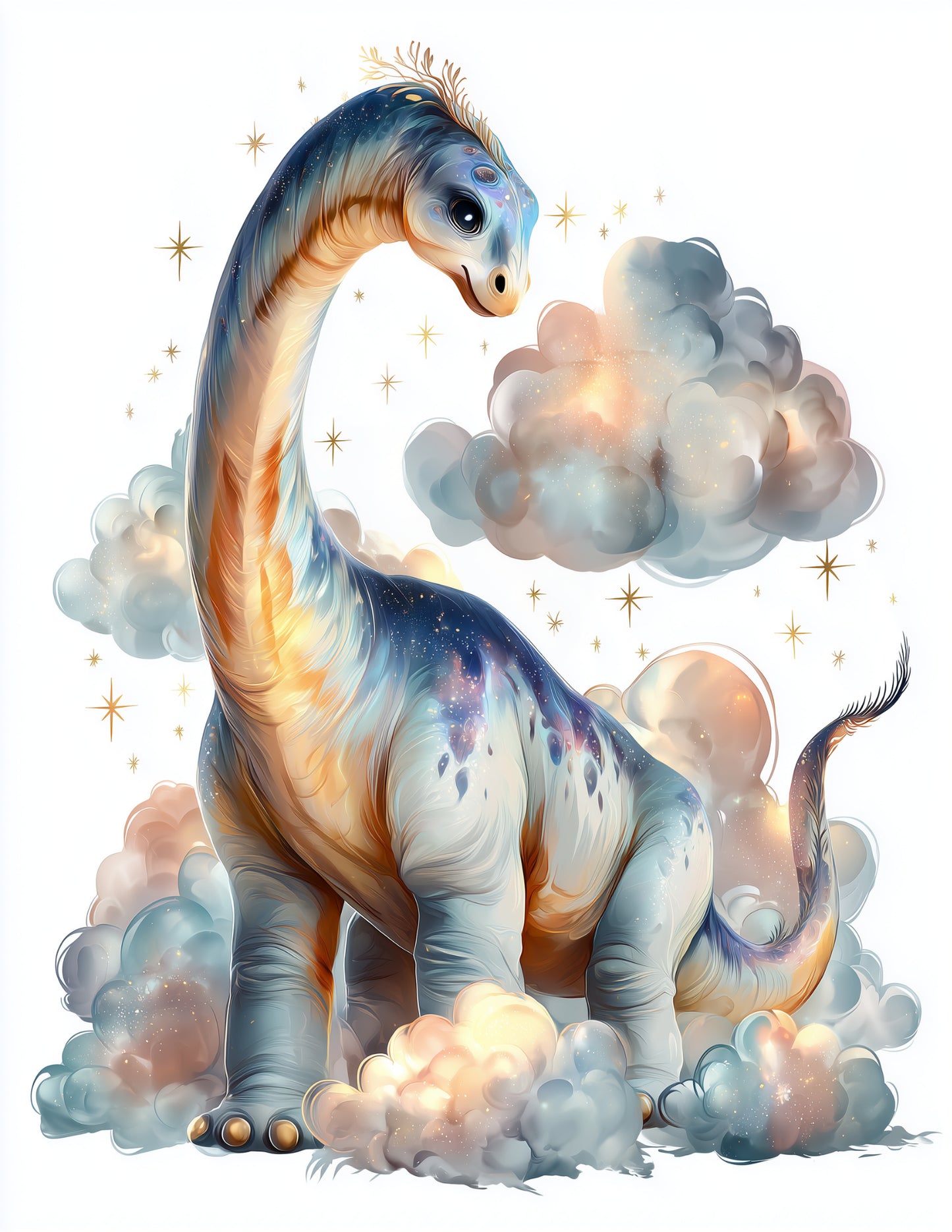 Brachiosaurus — Nursery Art, Dreamy Hues Digital Wall Art, 3 Sizes Included, Nursery Decor
