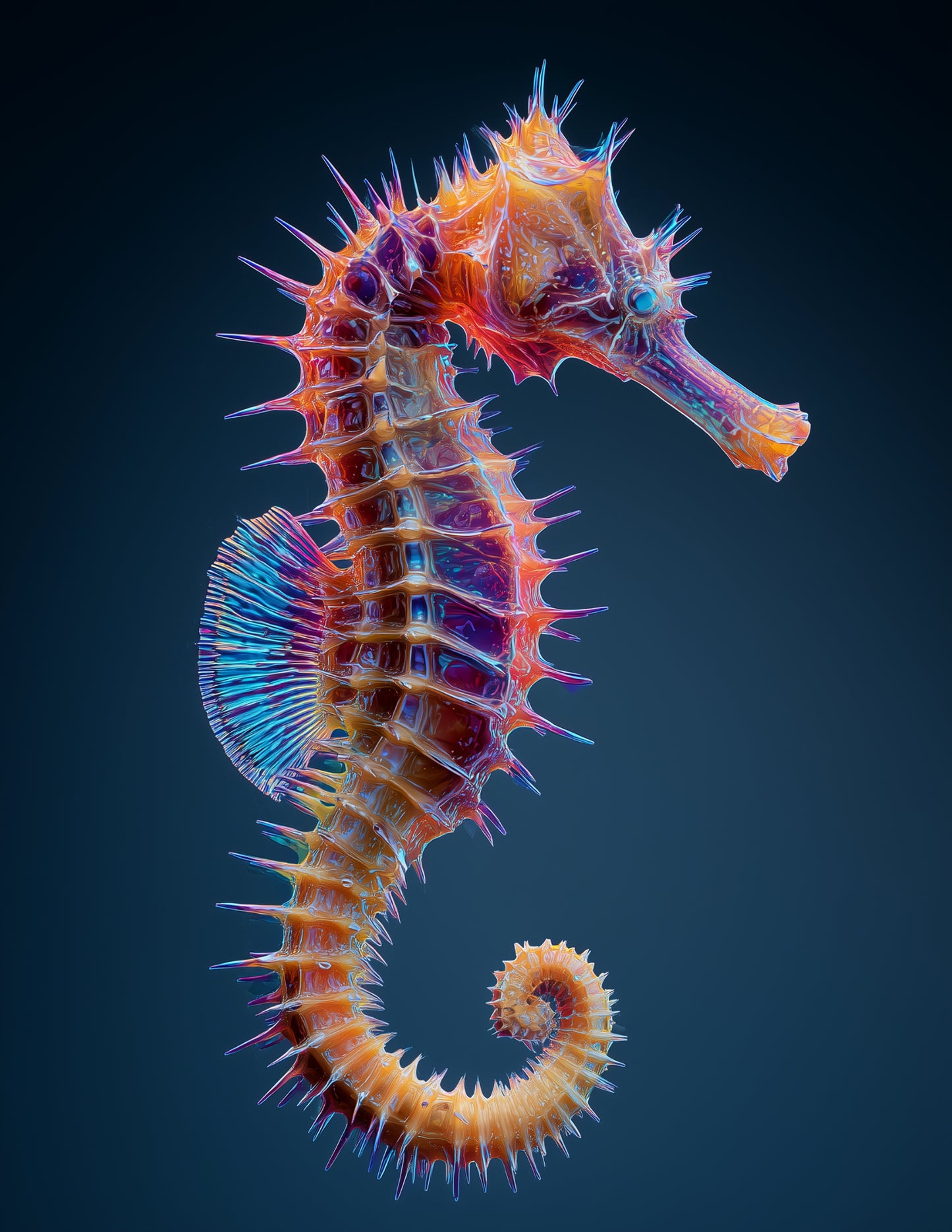 Bullneck Seahorse Ferrofluid Art, Midnight Radiance Digital Wall Art, 3 Sizes Included, Living Room Decor