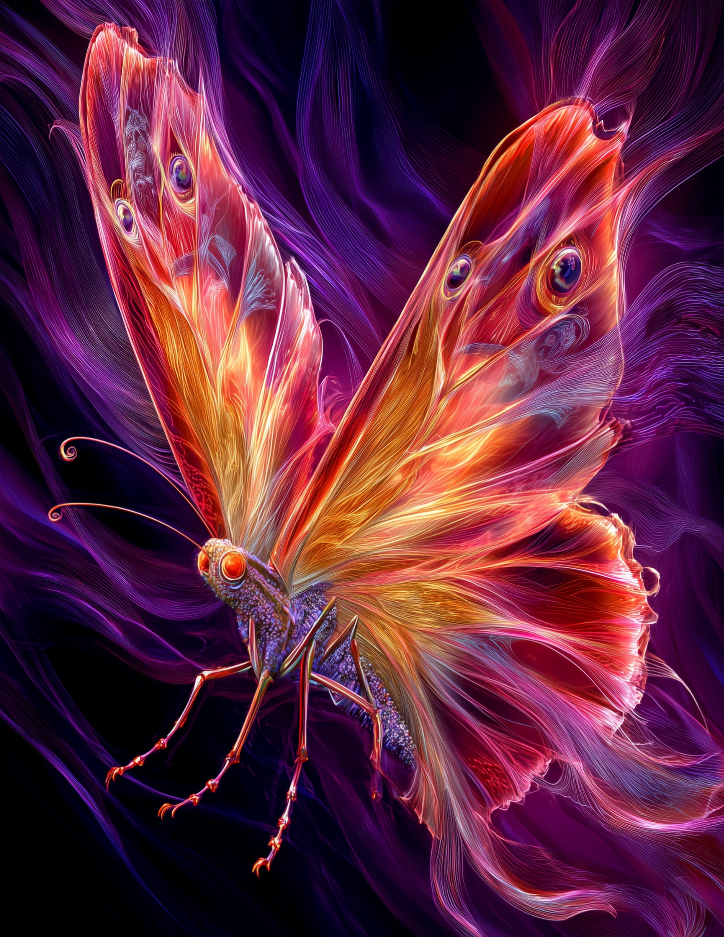 Butterfly — Chromatic Filament Art, Bold Hues Digital Wall Art, 3 Sizes Included, Living Room Decor