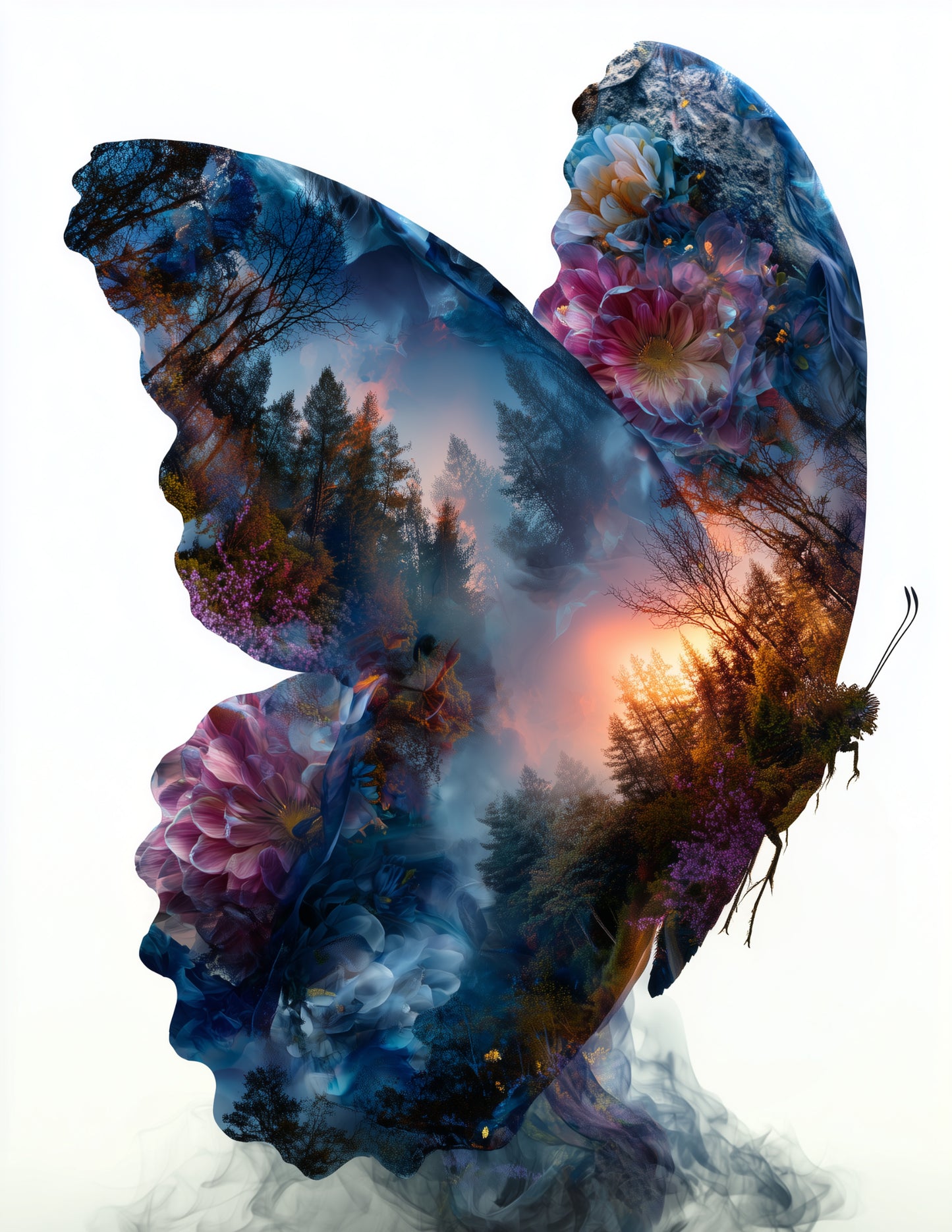 Butterfly — Double Exposure Art, Dreamy Tones Digital Wall Art, 3 Sizes Included, Living Room Decor