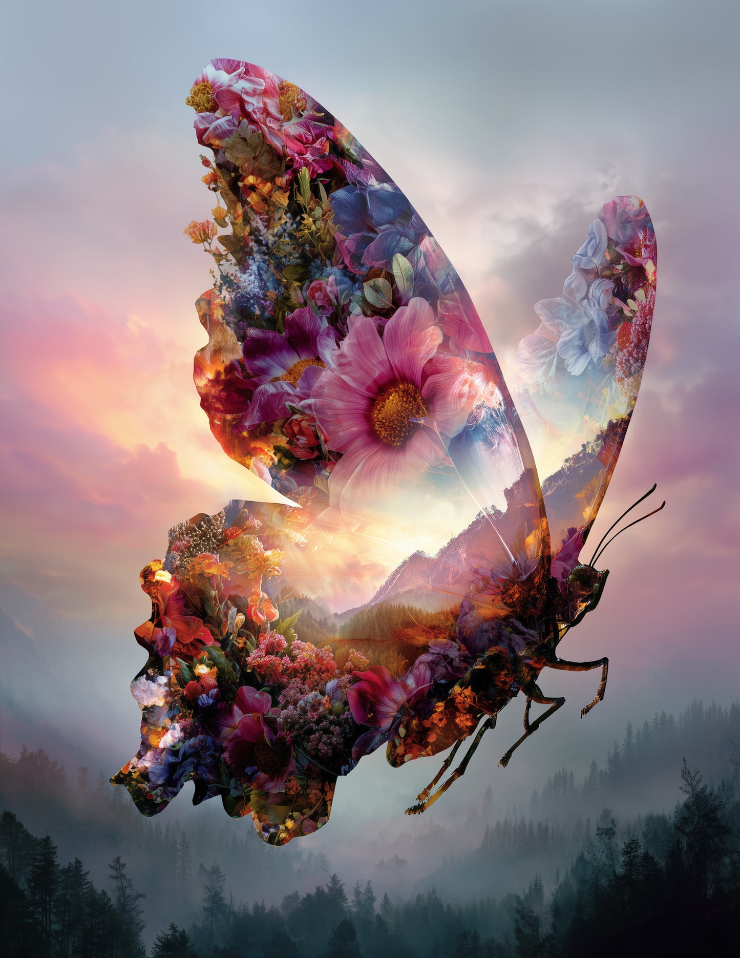 Butterfly — Double Exposure Art, Subtle Transitions Digital Wall Art, 3 Sizes Included, Living Room Decor