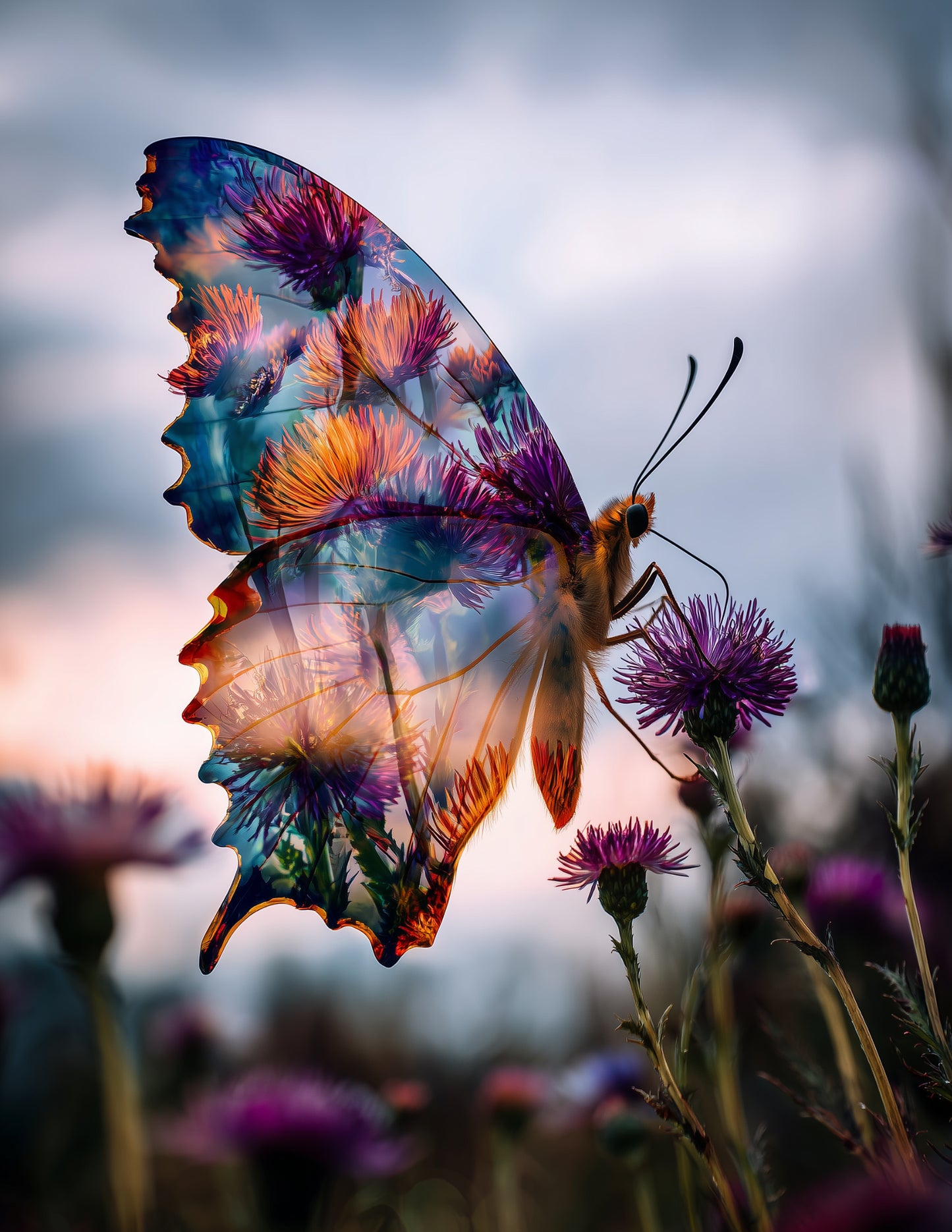Butterfly — Double Exposure Art, Sunset Palette Digital Wall Art, 3 Sizes Included, Living Room Decor