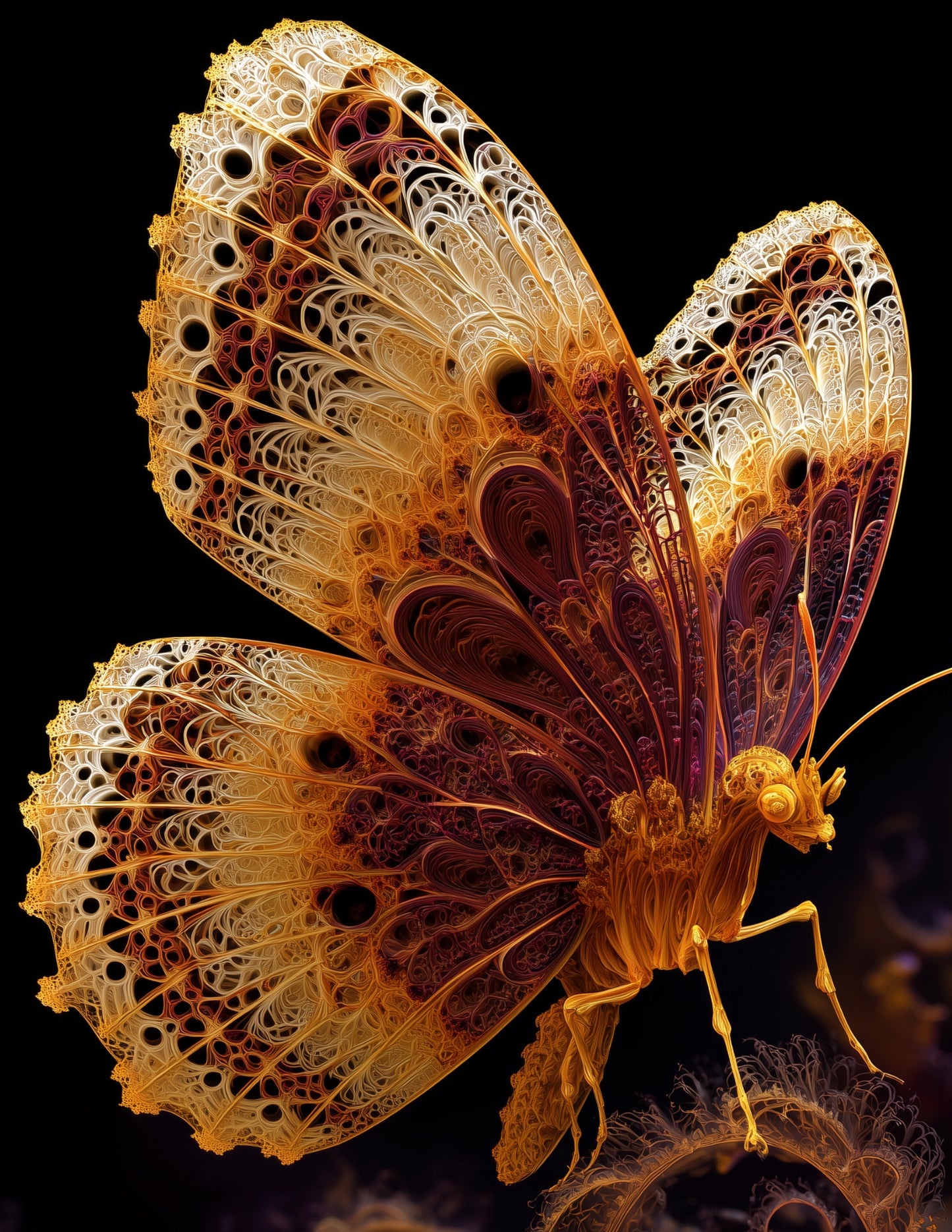 Butterfly — Fractal Filigree Art, Amber Vibrant Digital Wall Art, 3 Sizes Included, Living Room Decor