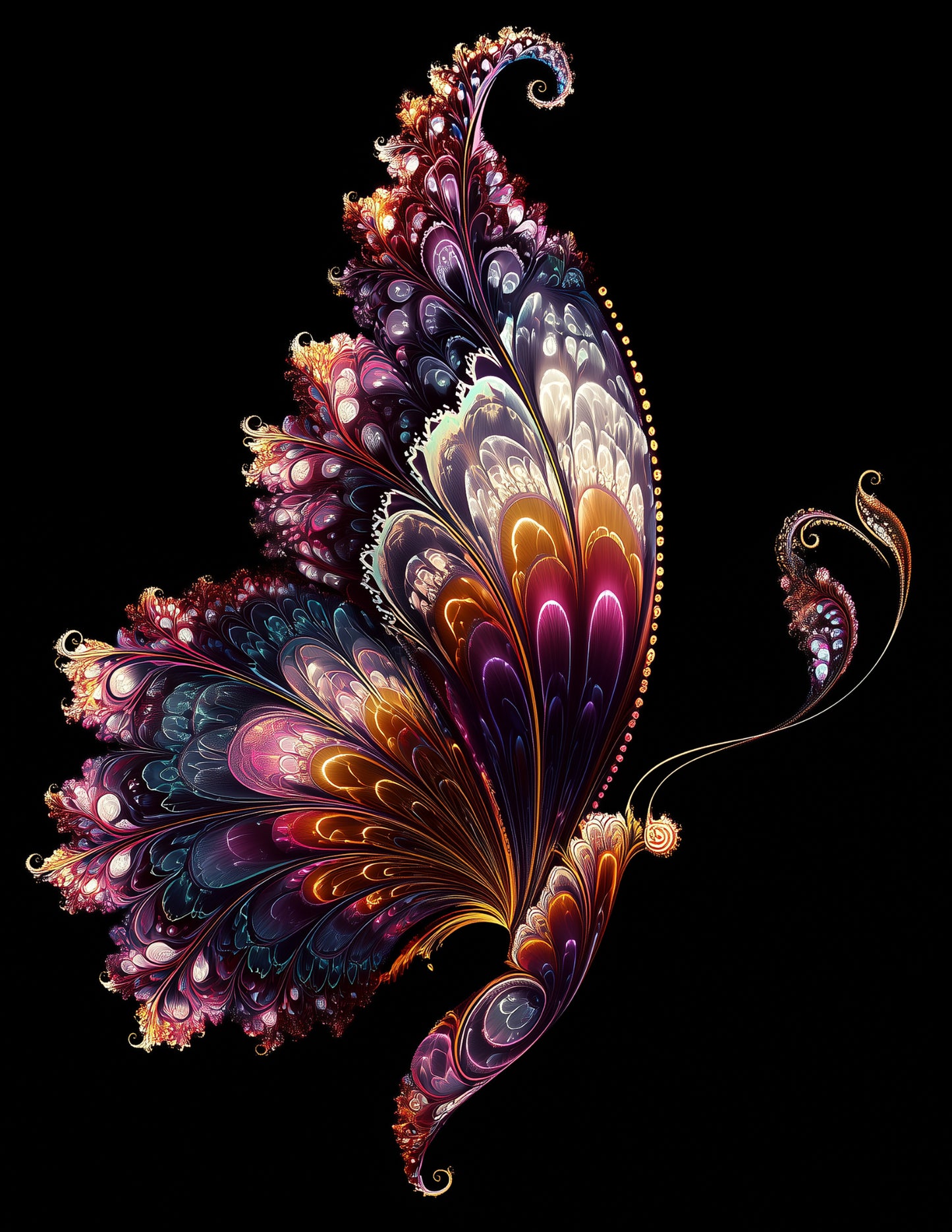 Butterfly — Fractal Filigree Art, Coral Serene Digital Wall Art, 3 Sizes Included, Living Room Decor