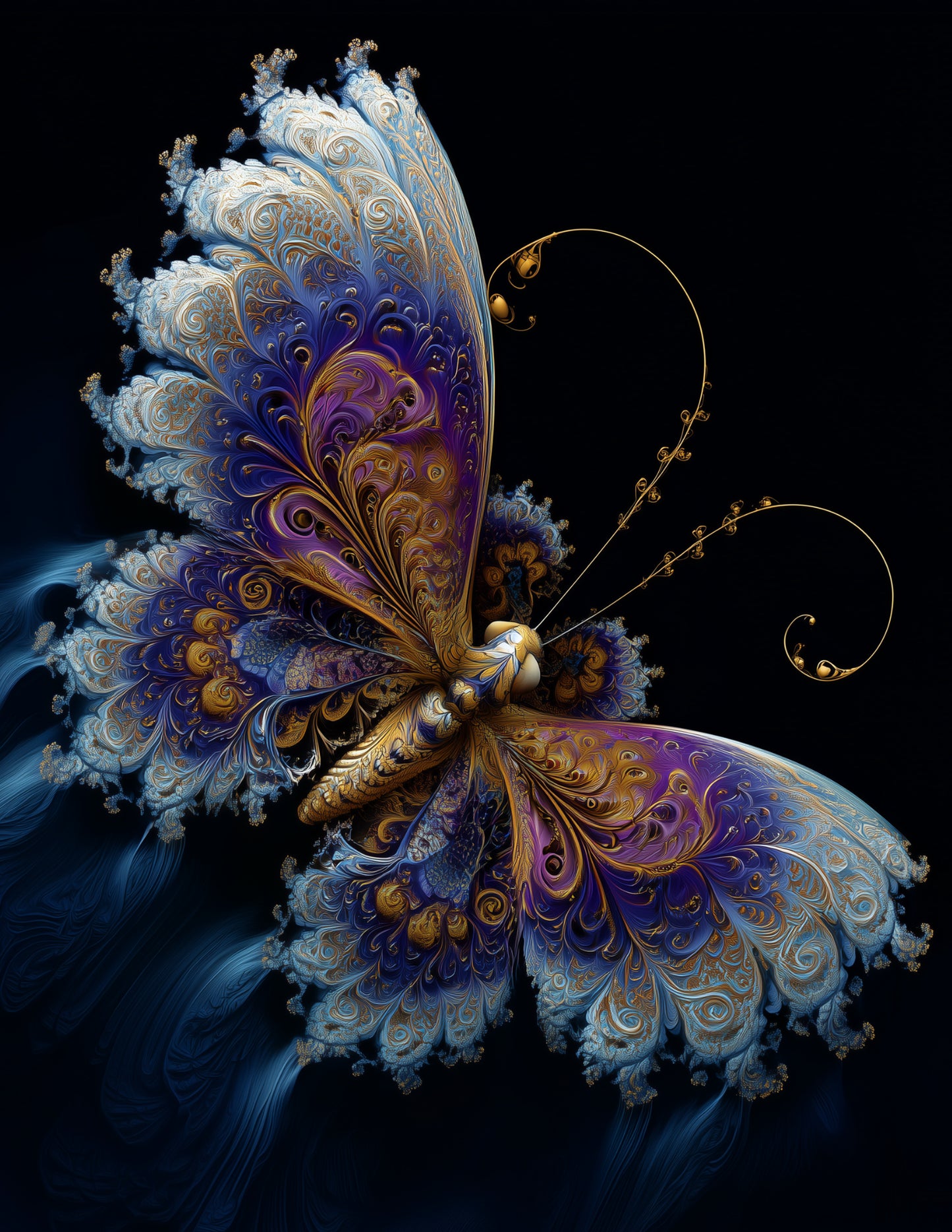 Butterfly — Fractal Filigree Art, Sapphire Calm Digital Wall Art, 3 Sizes Included, Living Room Decor