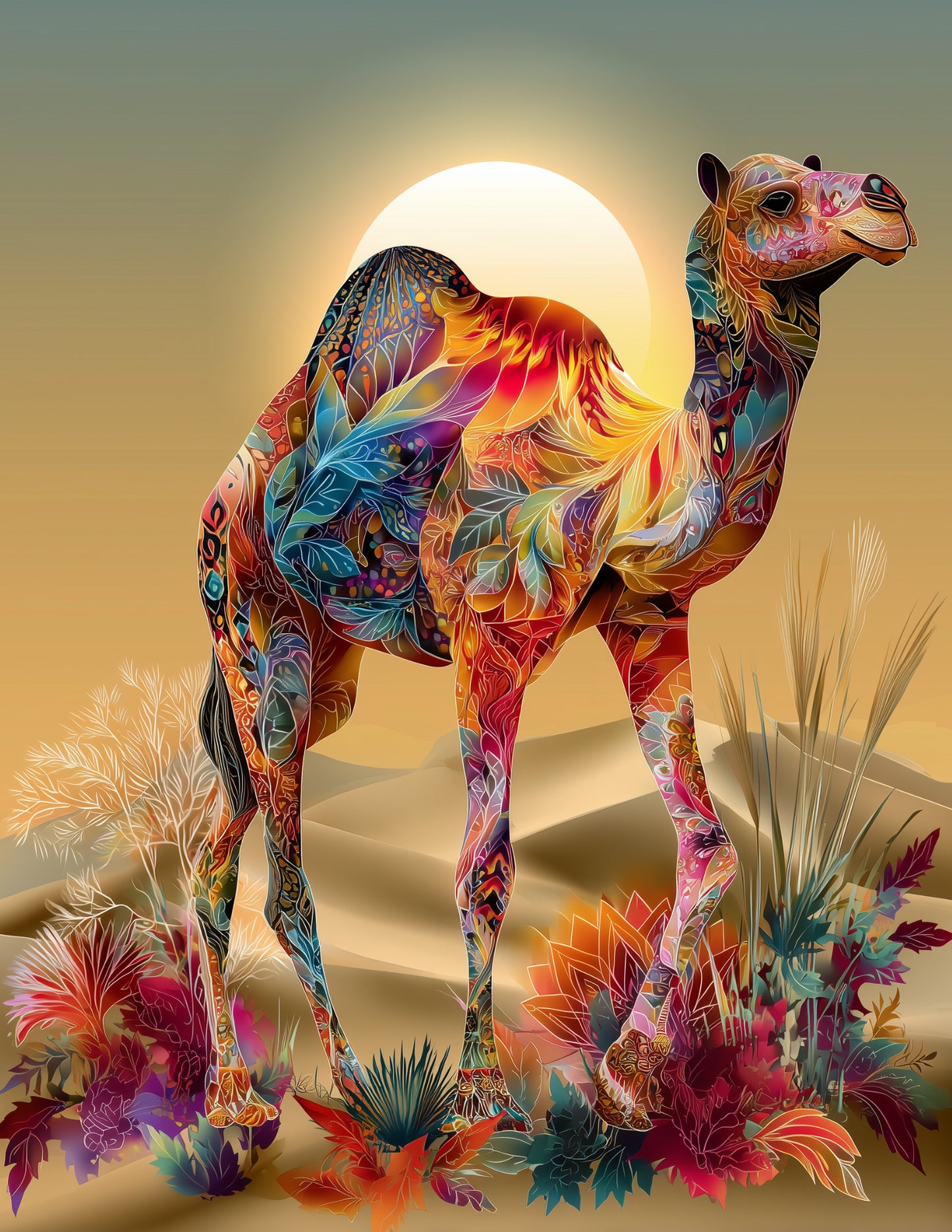 Camel — Boho Art, Vibrant Detail Digital Wall Art, 3 Sizes Included, Living Room Decor
