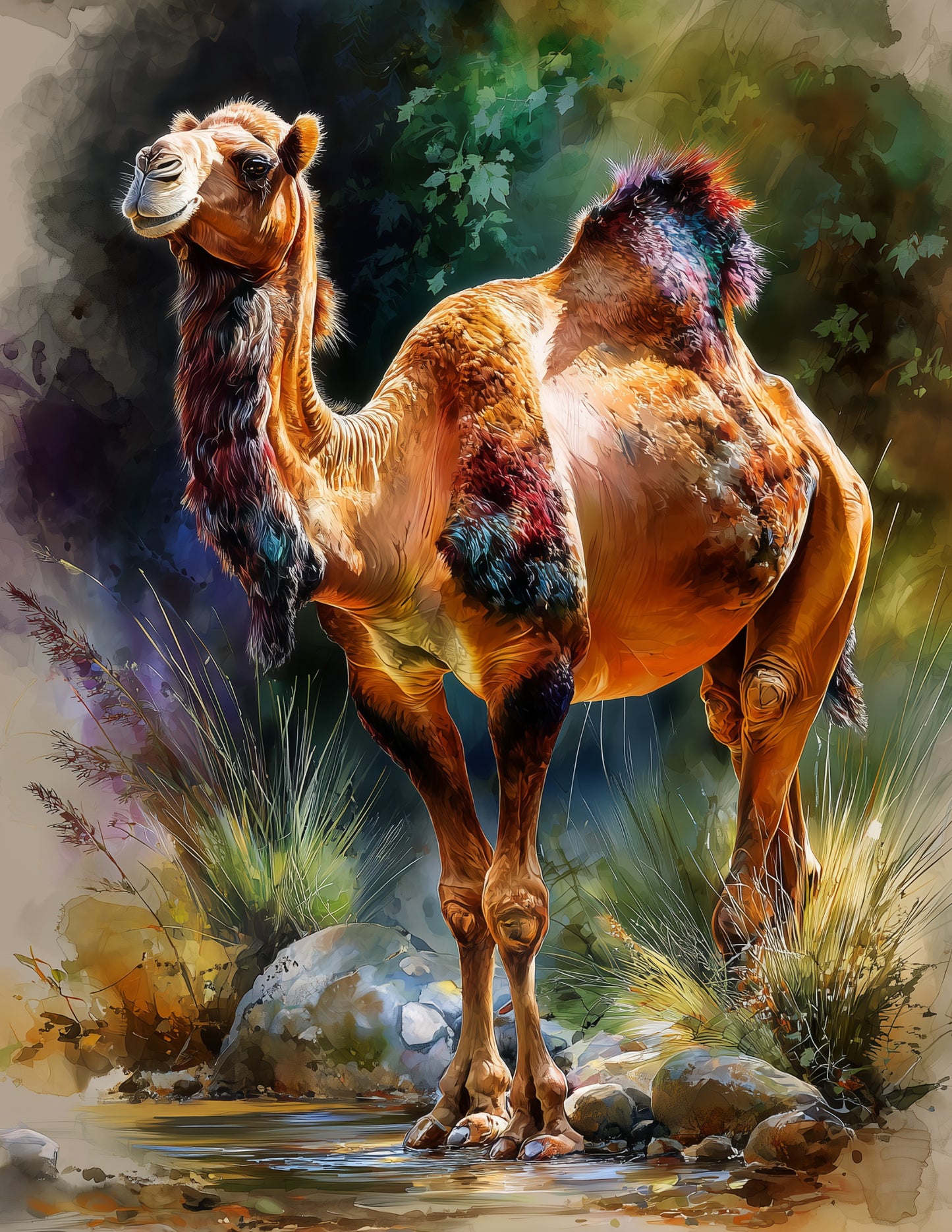 Camel — Watercolor Art, Dramatic Contrast Digital Wall Art, 3 Sizes Included, Living Room Decor