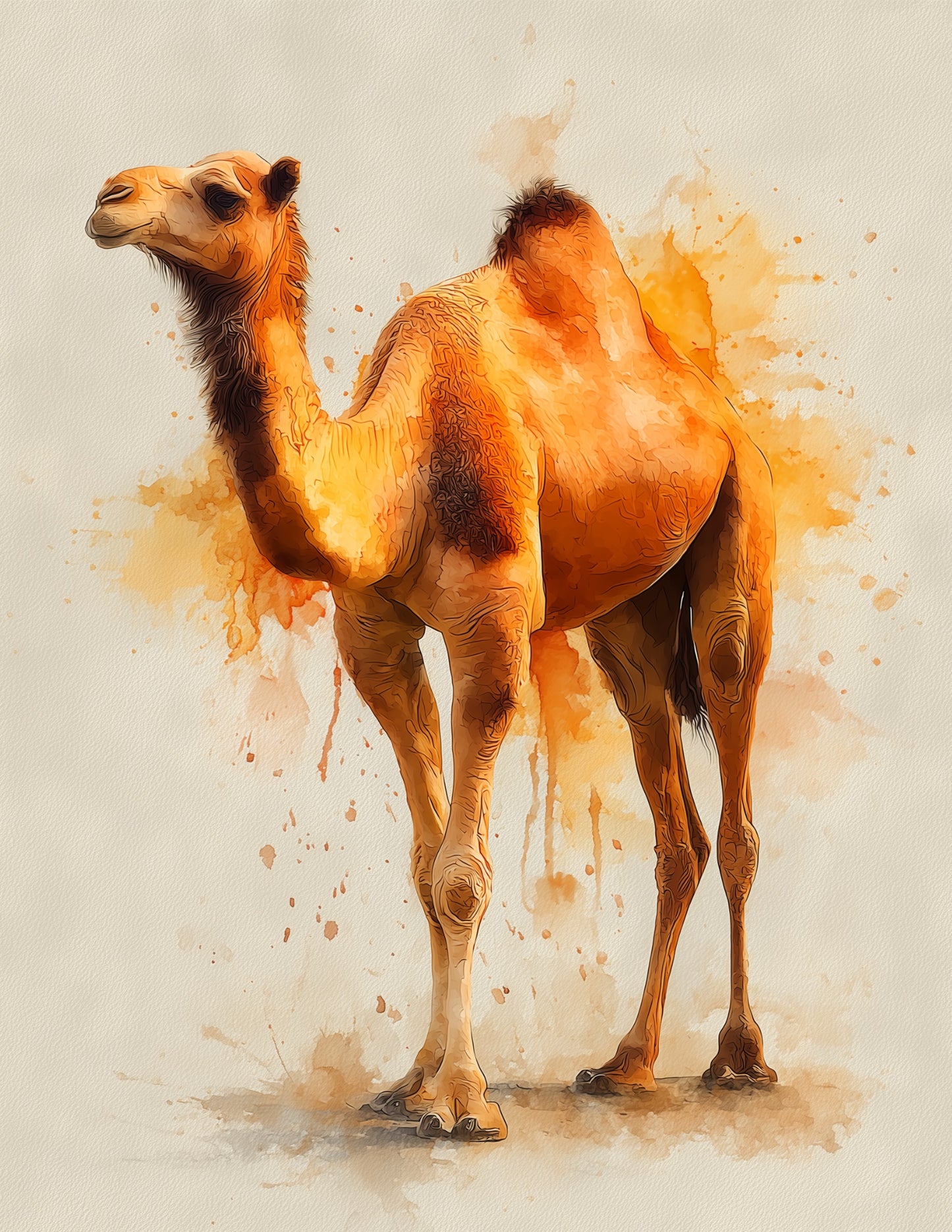 Camel — Watercolor Art, Warm Palette Digital Wall Art, 3 Sizes Included, Living Room Decor