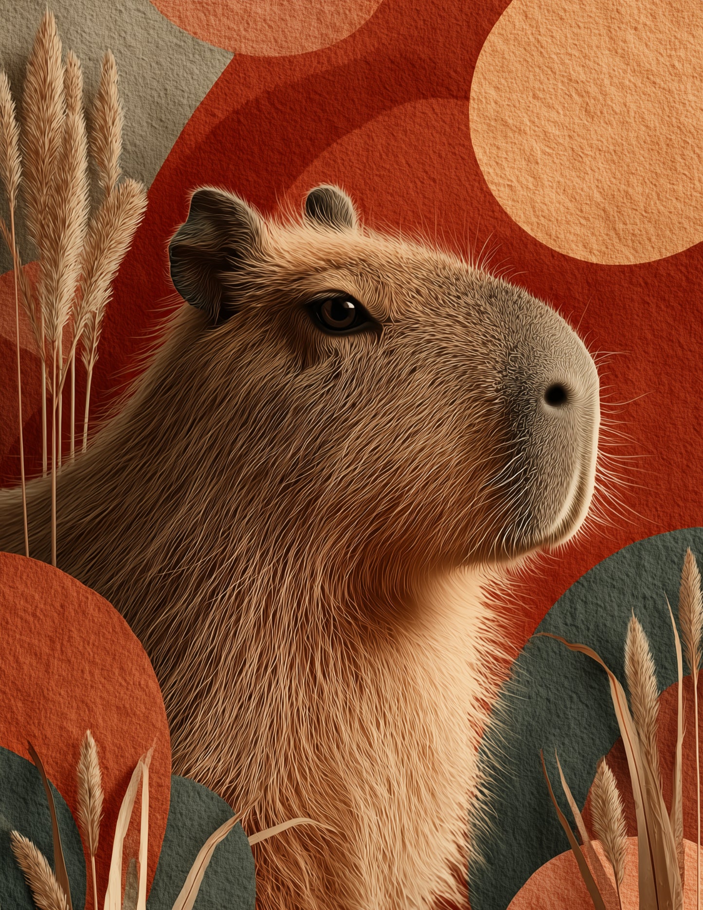 Capybara — Boho Art, Forest Tones Digital Wall Art, 3 Sizes Included, Living Room Decor