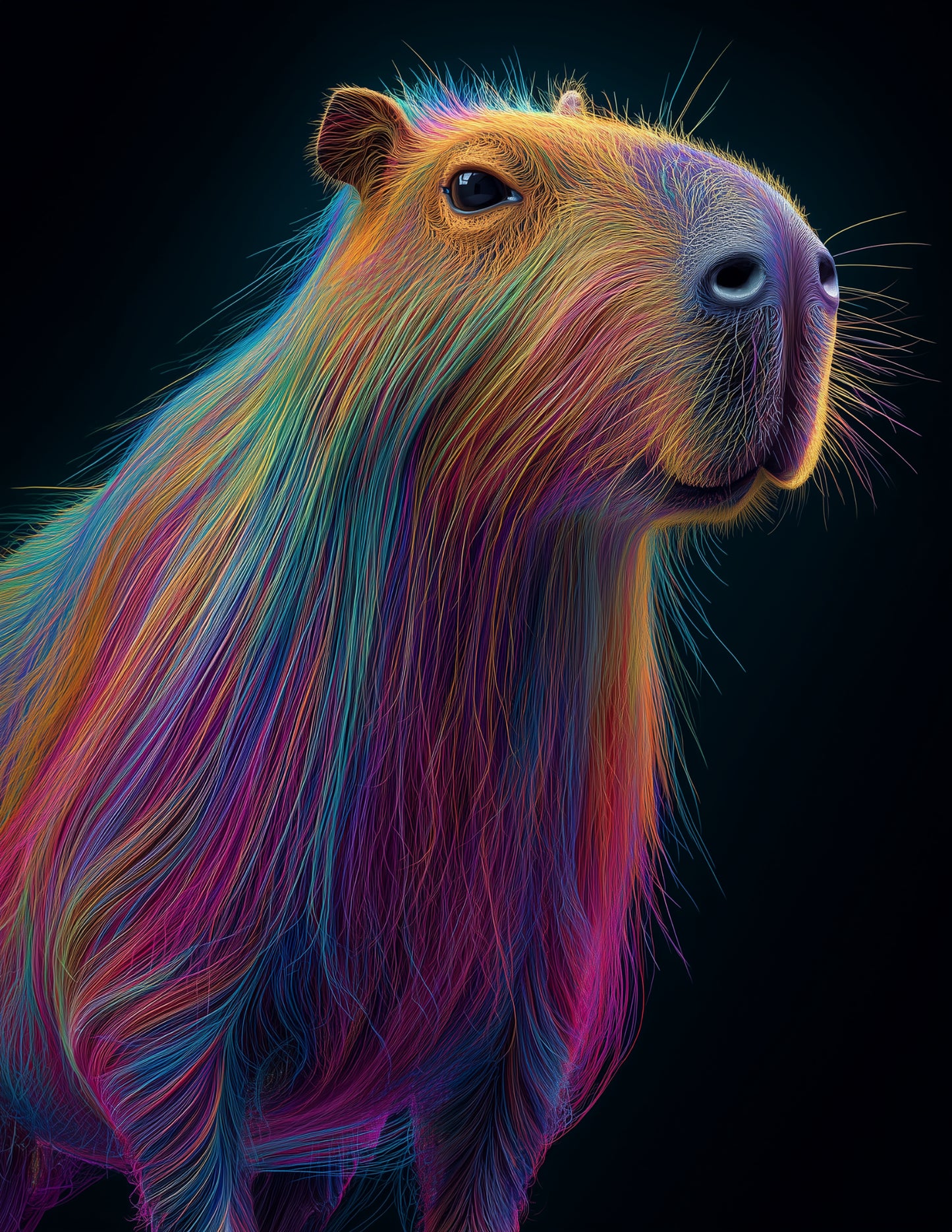 Capybara — Chromatic Filament Art, Sapphire Tones Digital Wall Art, 3 Sizes Included, Living Room Decor