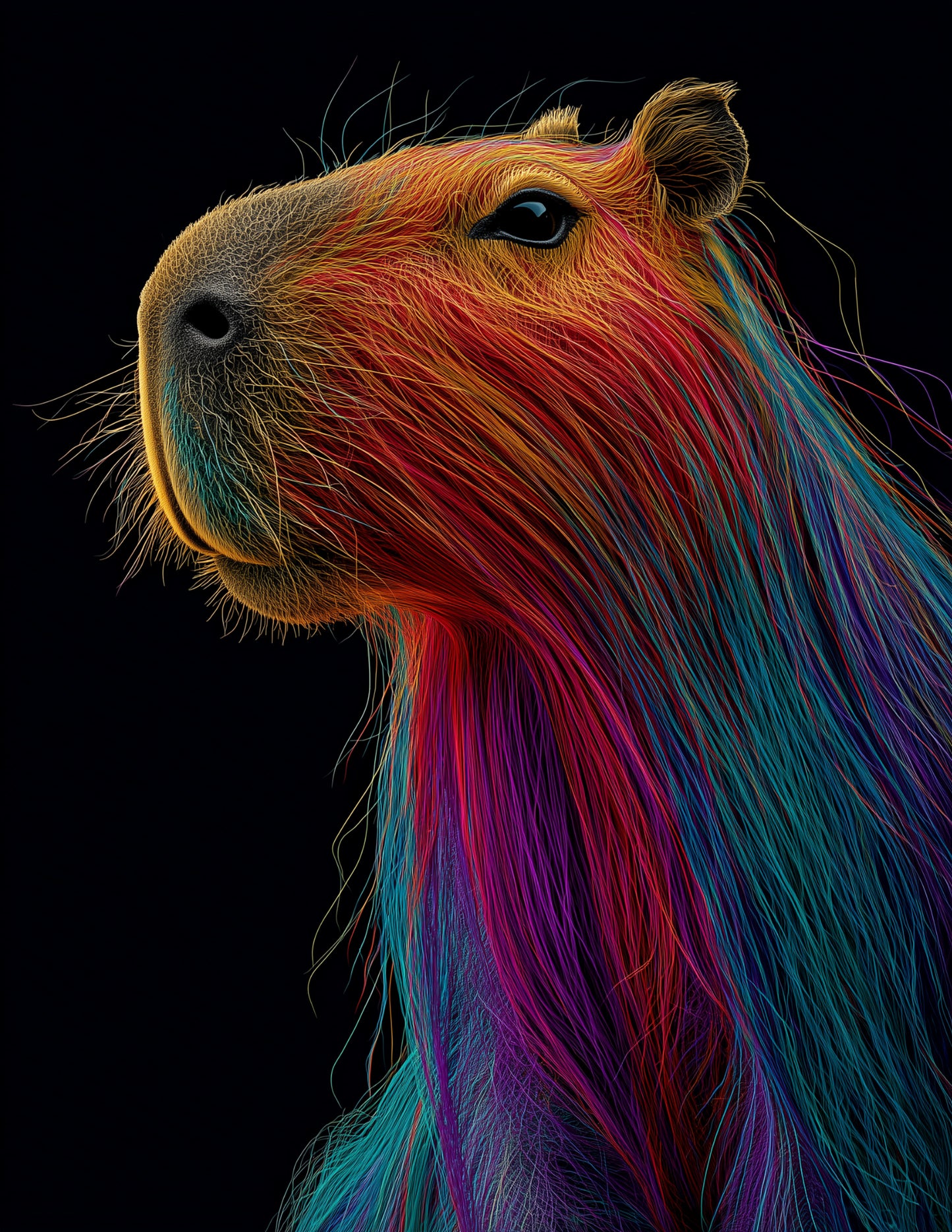 Capybara — Chromatic Filament Art, Vibrant Hues Digital Wall Art, 3 Sizes Included, Living Room Decor