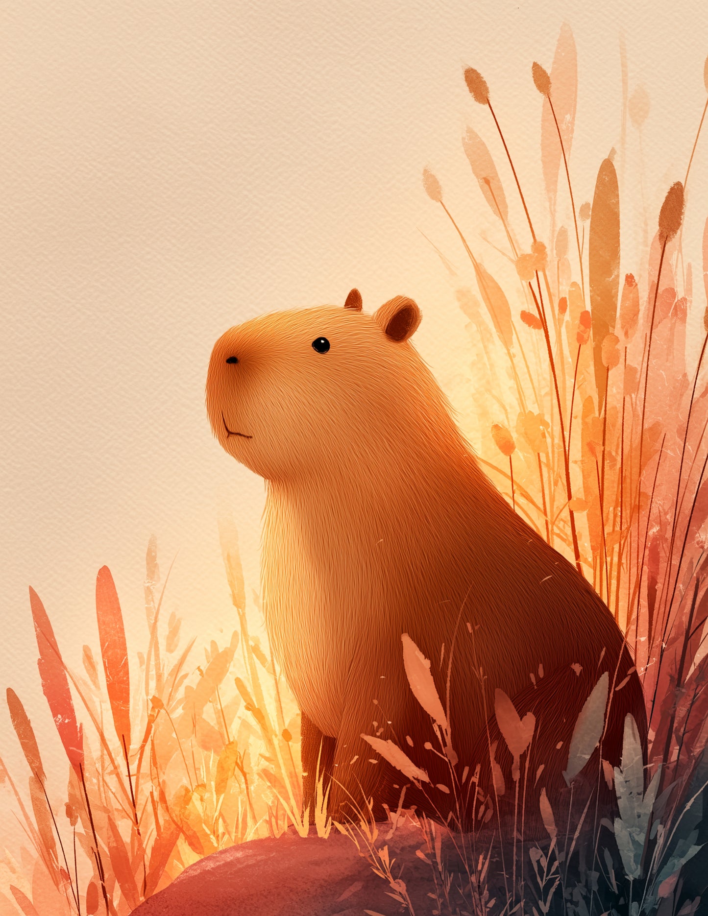 Capybara — Nursery Art, Coral Pastels Digital Wall Art, 3 Sizes Included, Nursery Decor