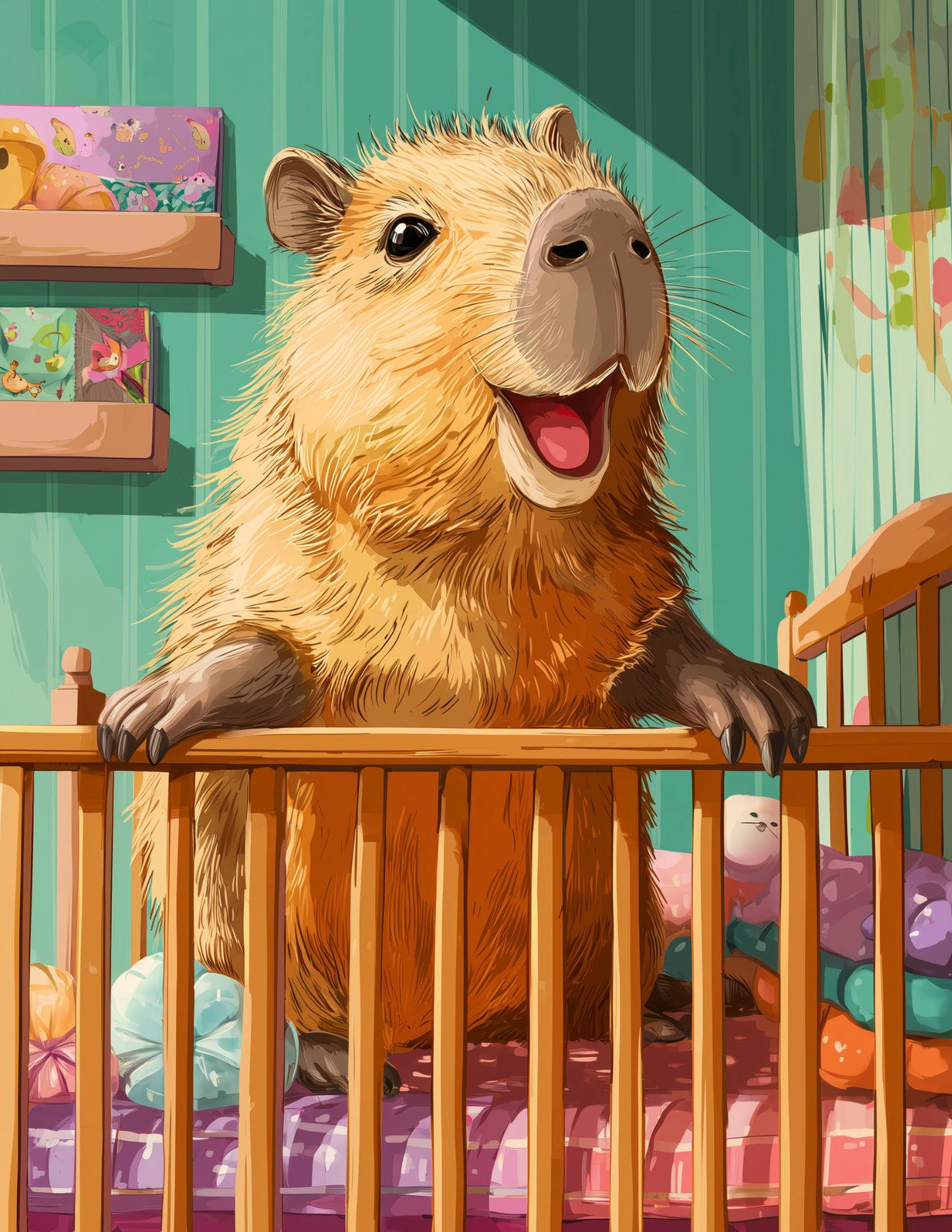 Capybara — Nursery Art, Teal Pastels Digital Wall Art, 3 Sizes Included, Nursery Decor