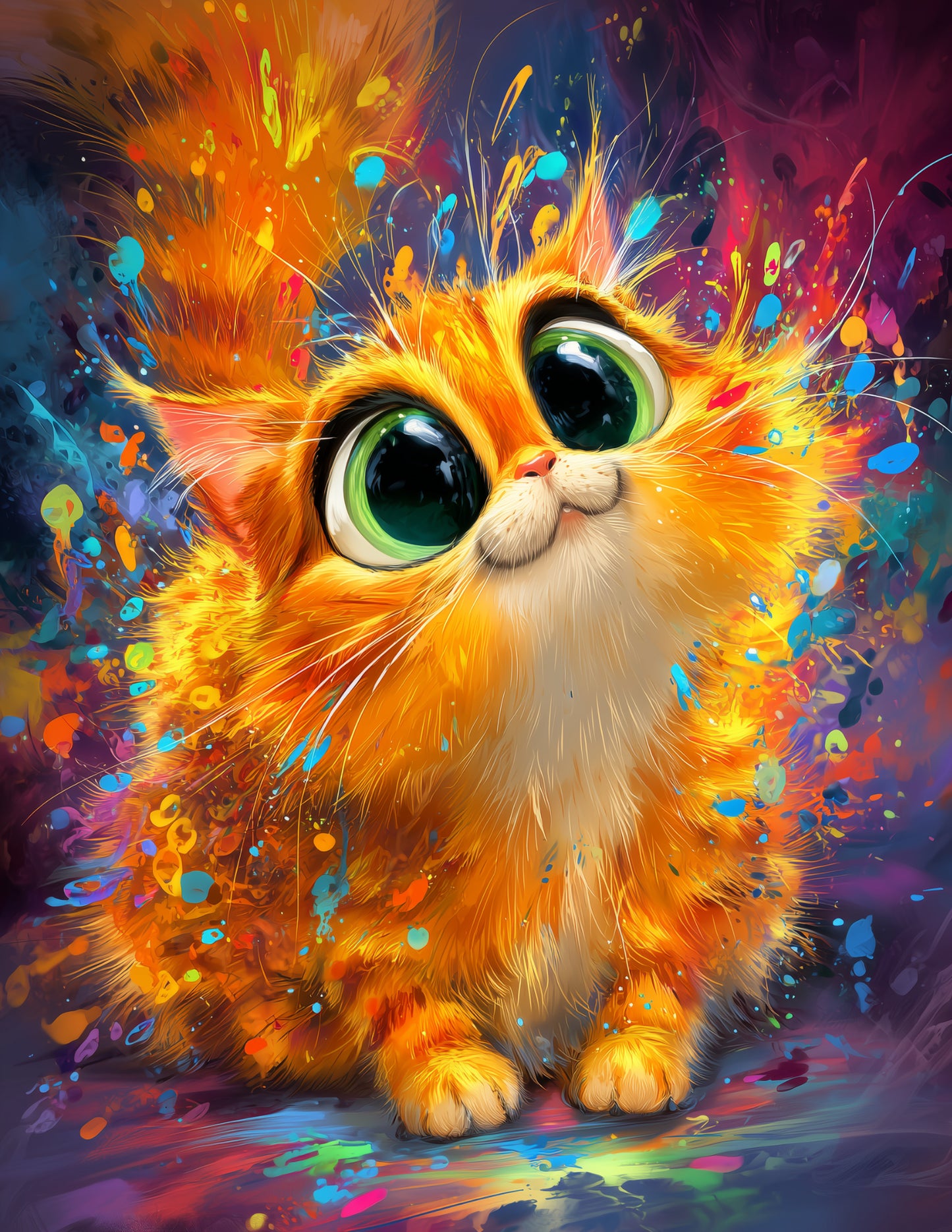 Cat — Cute Cartoon Art, Bold Tones Digital Wall Art, 3 Sizes Included, Nursery Decor