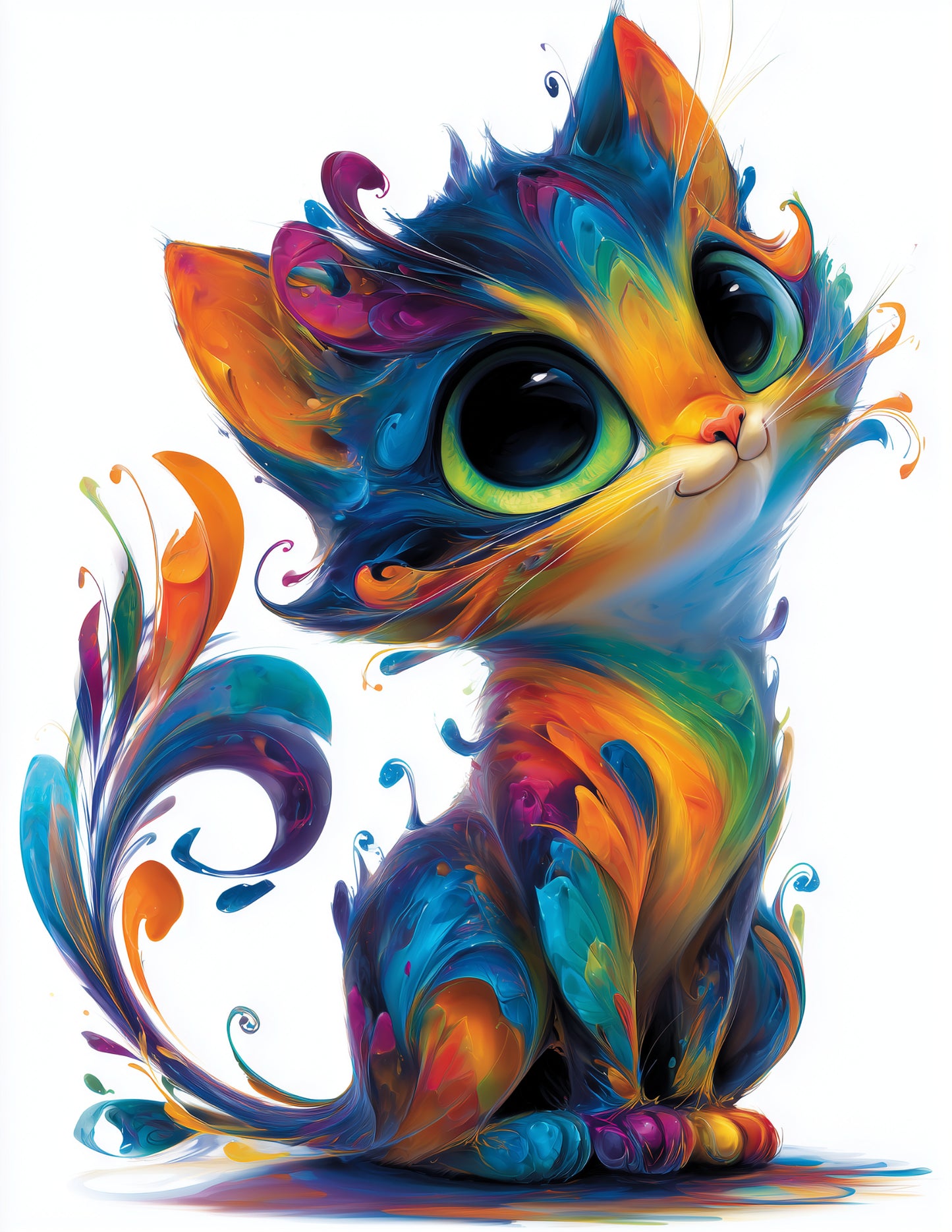 Cat — Cute Cartoon Art, Vibrant Palette Digital Wall Art, 3 Sizes Included, Nursery Decor