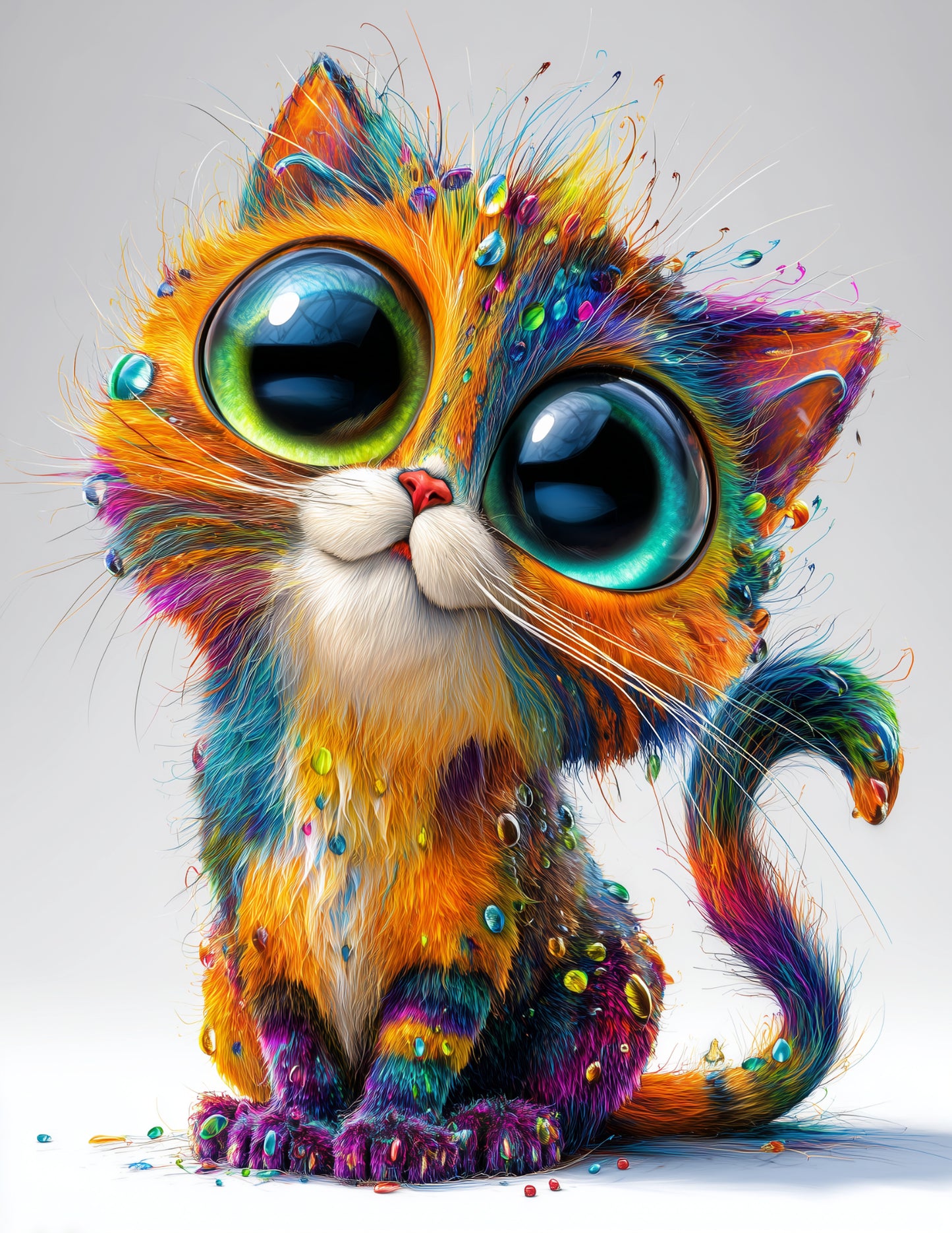 Cat — Cute Cartoon Art, Warm Hues Digital Wall Art, 3 Sizes Included, Nursery Decor