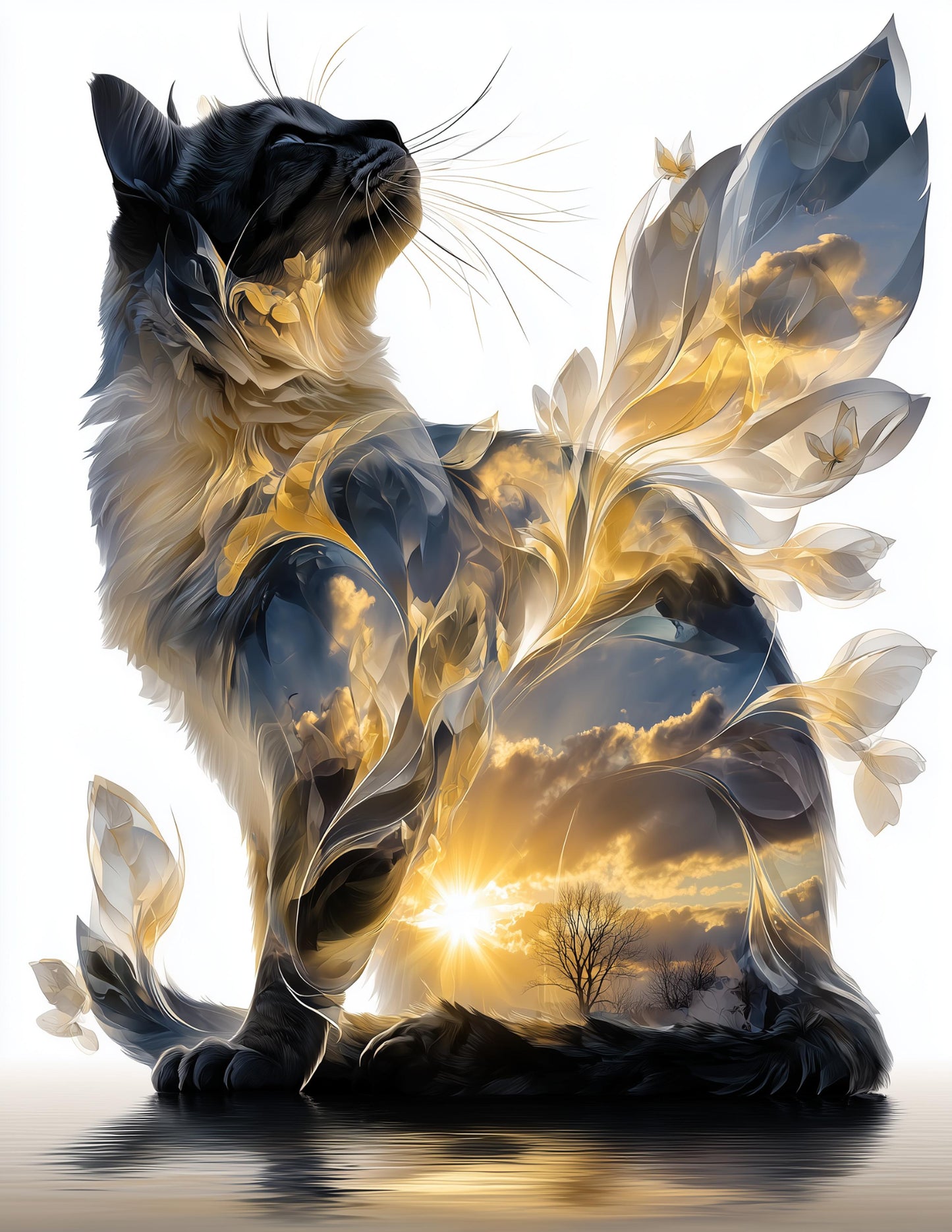Cat — Double Exposure Art, Sunset Glow Digital Wall Art, 3 Sizes Included, Living Room Decor