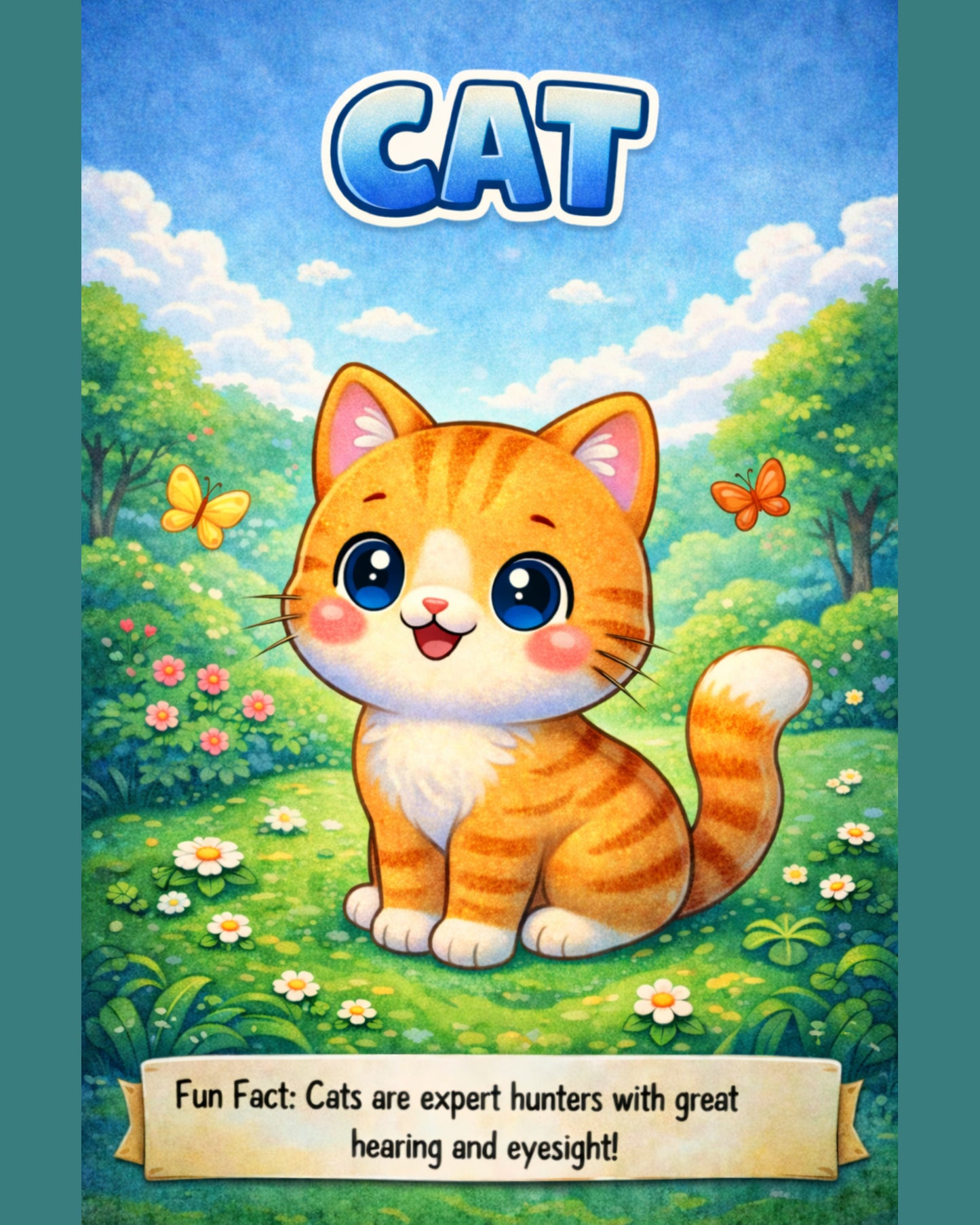 Cat — Fun Fact Character Digital Wall Art, 3 Sizes Included, Nursery Decor