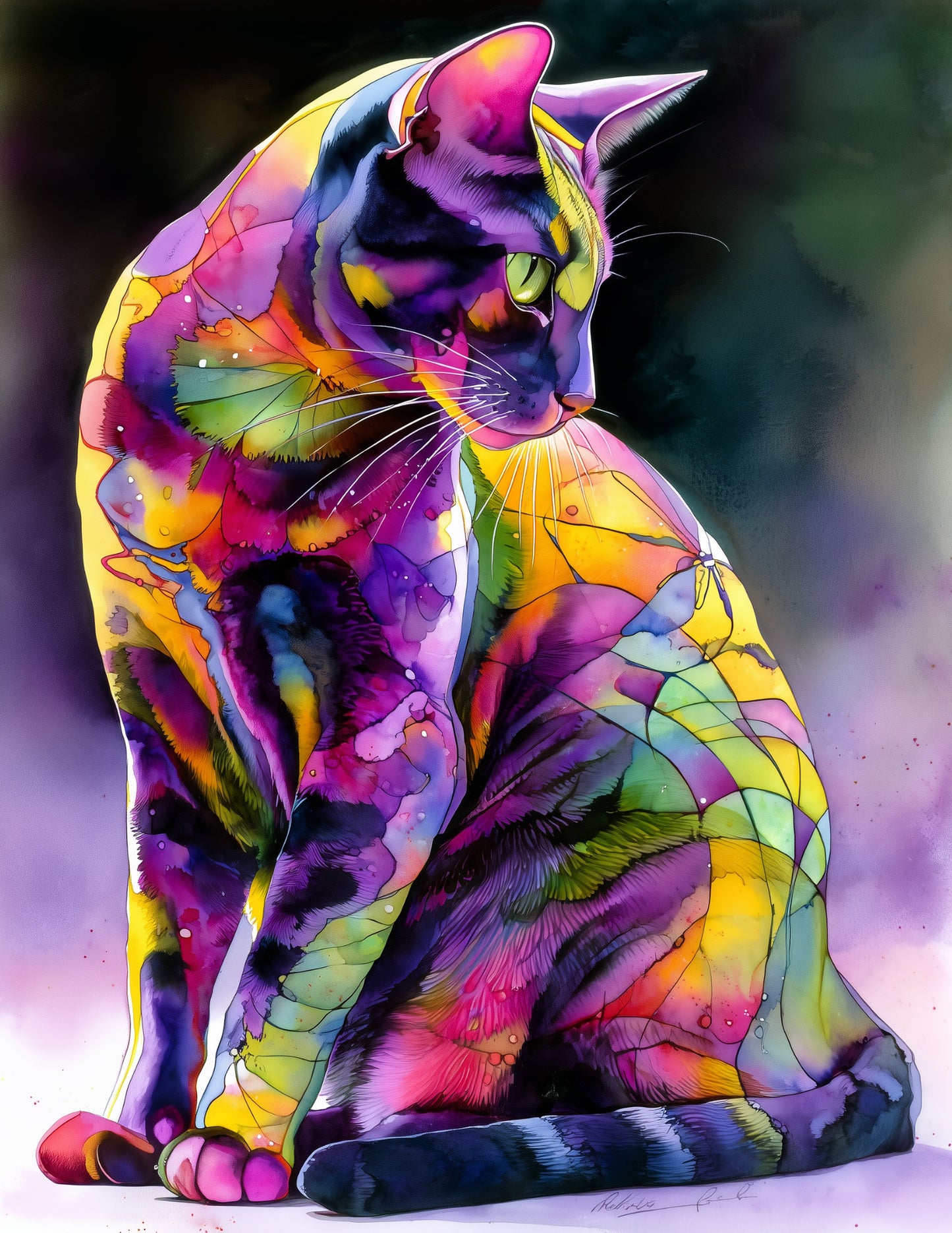 Cat — Watercolor Art, Amber Light Digital Wall Art, 3 Sizes Included, Living Room Decor