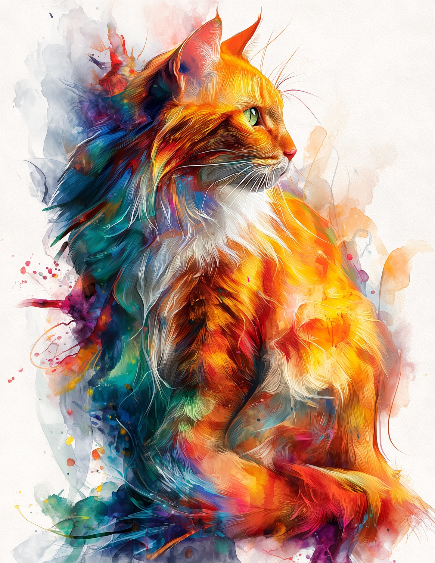 Cat — Watercolor Art, Sunset Tones Digital Wall Art, 3 Sizes Included, Living Room Decor