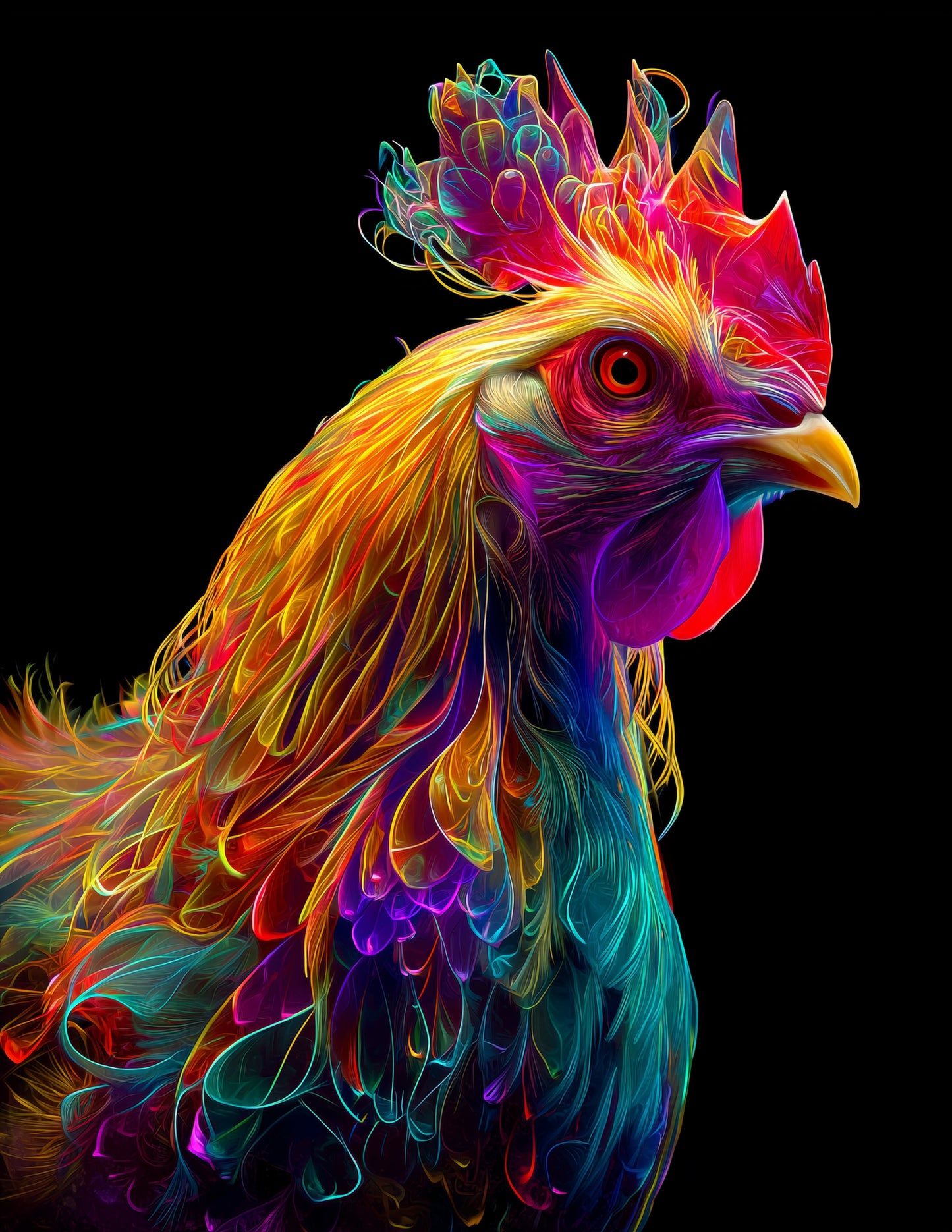 Chicken — Chromatic Filament Art, Bold Hues Digital Wall Art, 3 Sizes Included, Living Room Decor
