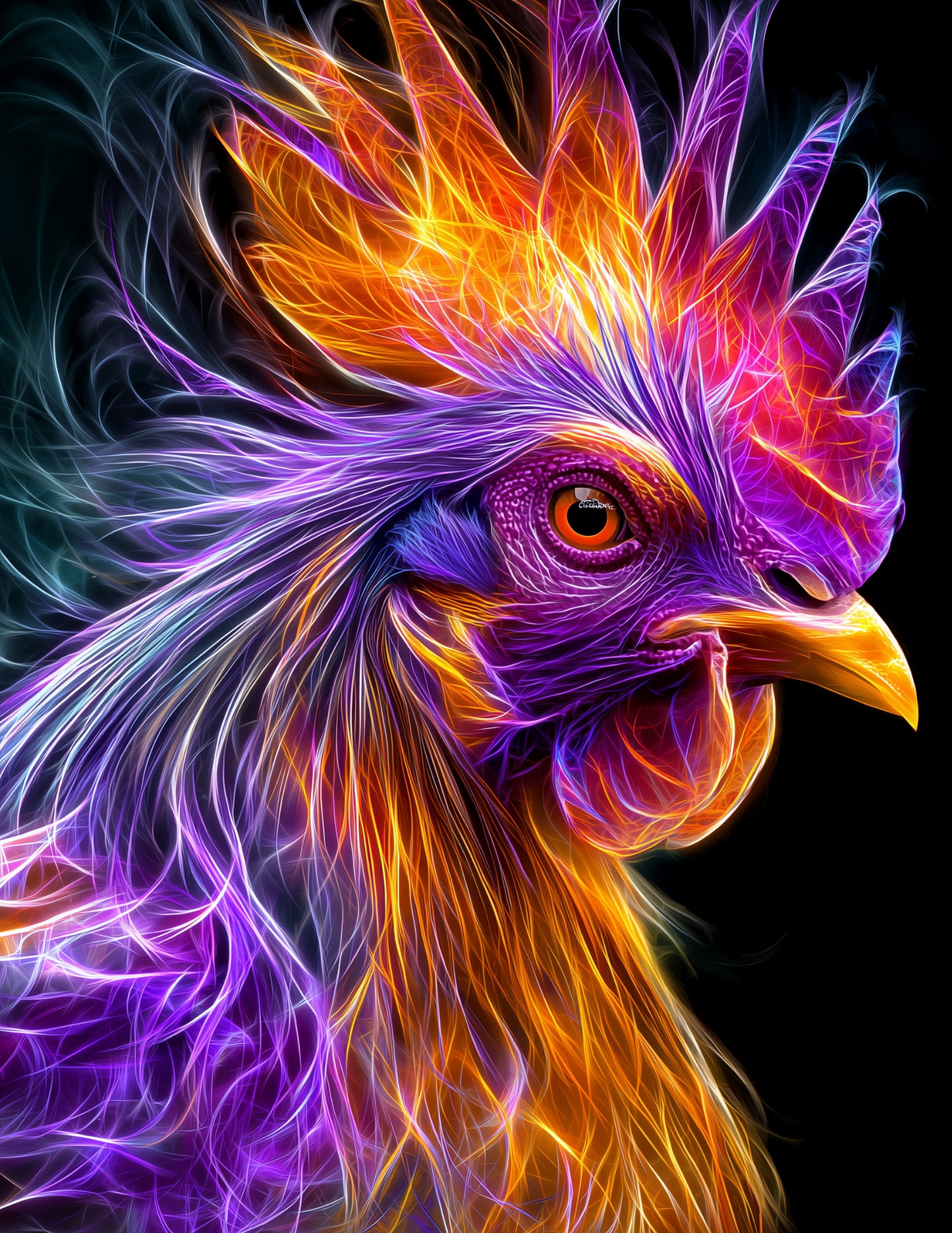 Chicken — Chromatic Filament Art, Sunset Hues Digital Wall Art, 3 Sizes Included, Living Room Decor