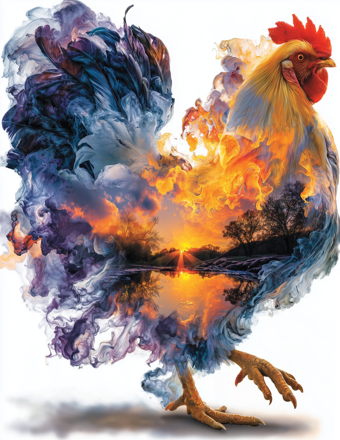 Chicken — Double Exposure Art, Sunset Hues Digital Wall Art, 3 Sizes Included, Living Room Decor