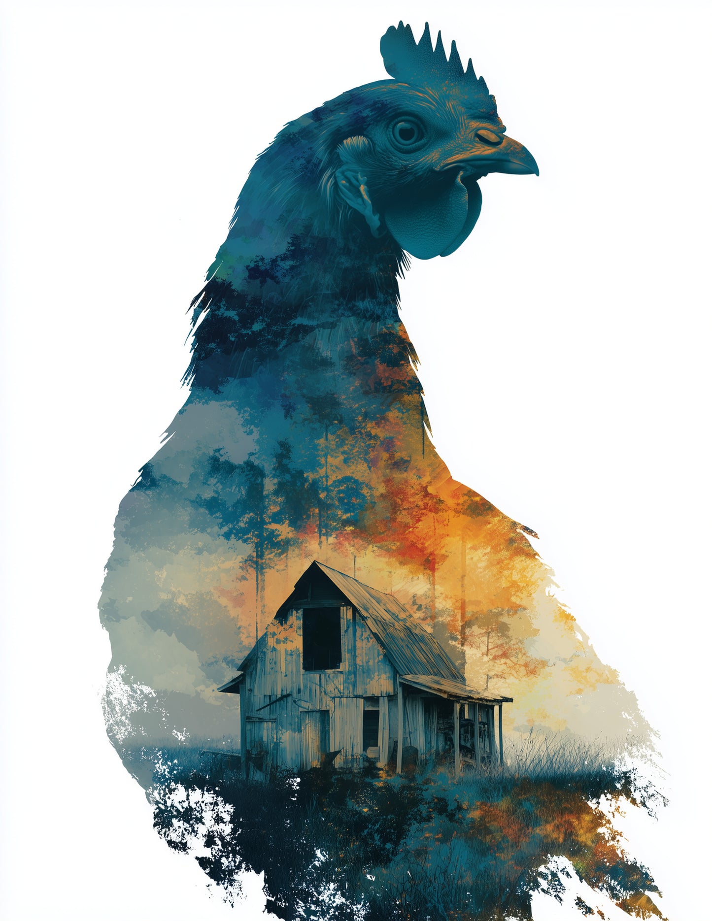 Chicken — Double Exposure Art, Vibrant Palette Digital Wall Art, 3 Sizes Included, Living Room Decor